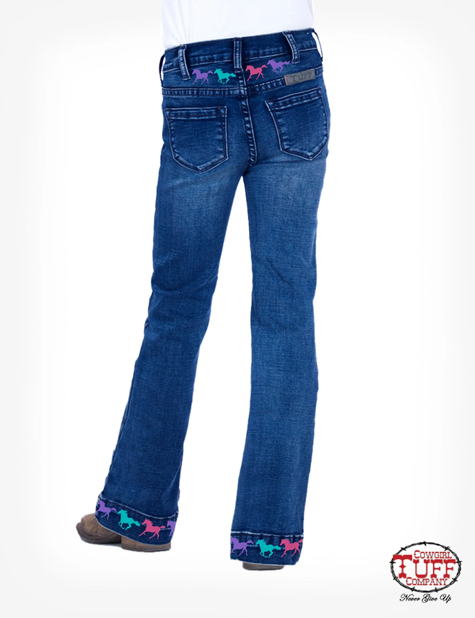 Cowgirl Tuff Girls Dark Wash Cotton Blend Jeans Ride Fast