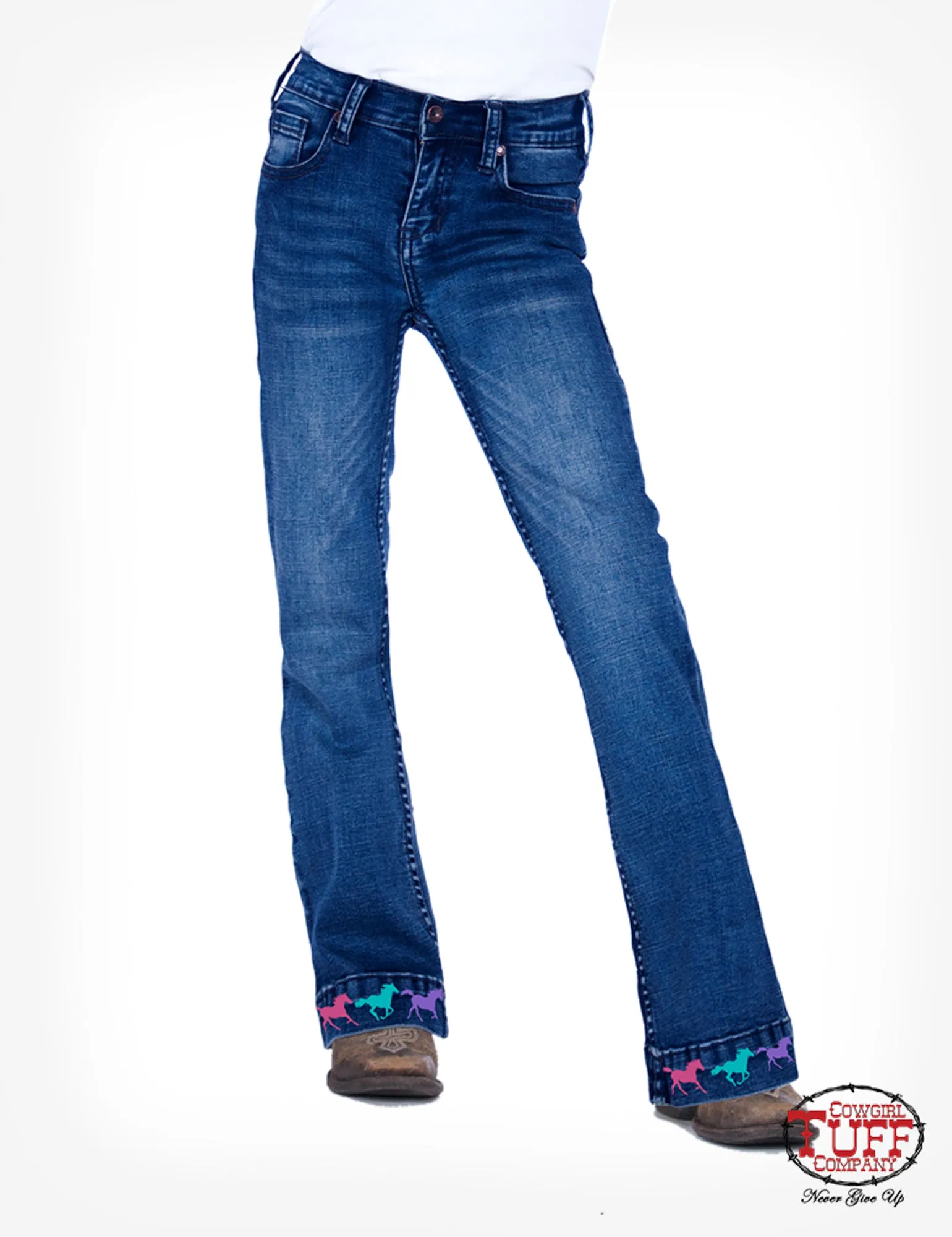 Cowgirl Tuff Girls Dark Wash Cotton Blend Jeans Ride Fast