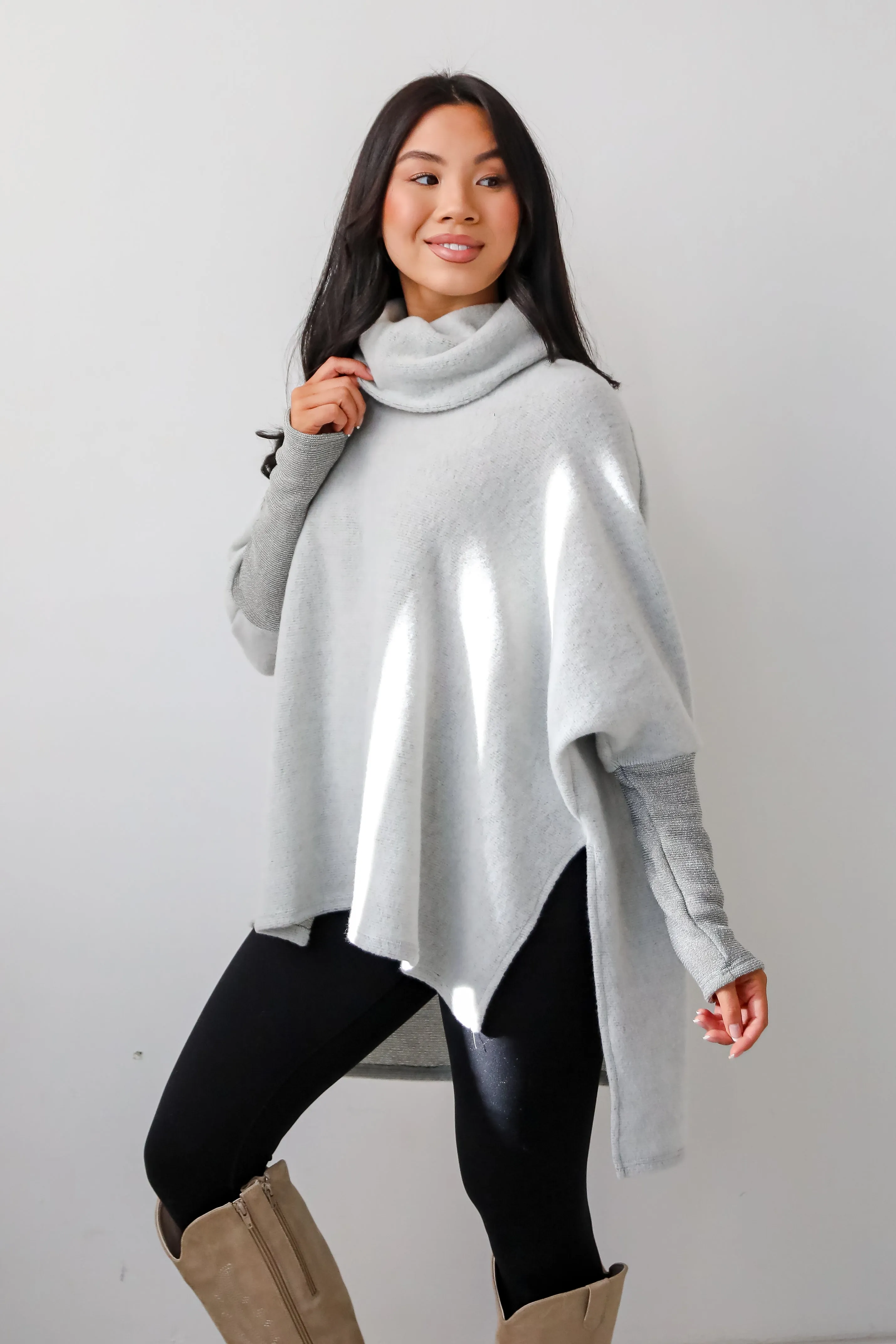 Cozy Weekends Heather Olive Soft Knit Cowl Neck Top - DOORBUSTER