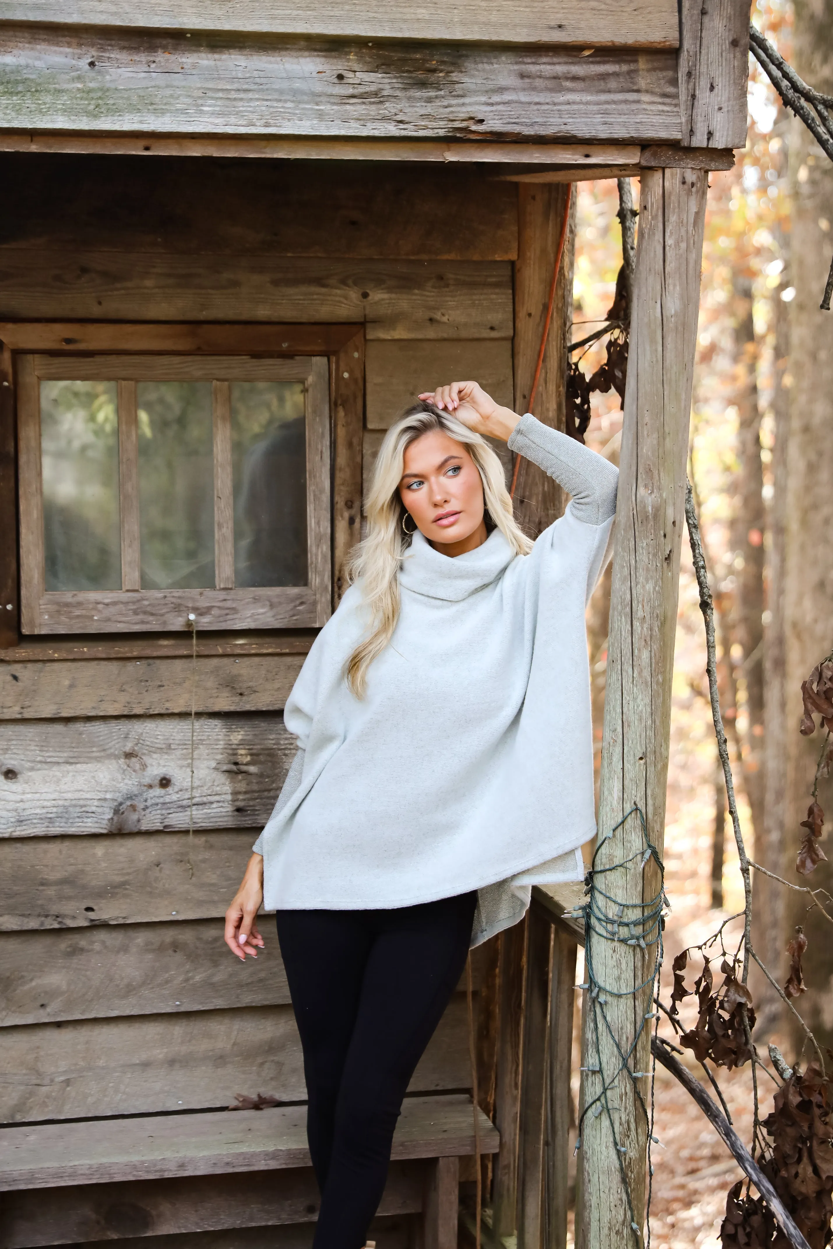 Cozy Weekends Heather Olive Soft Knit Cowl Neck Top - DOORBUSTER