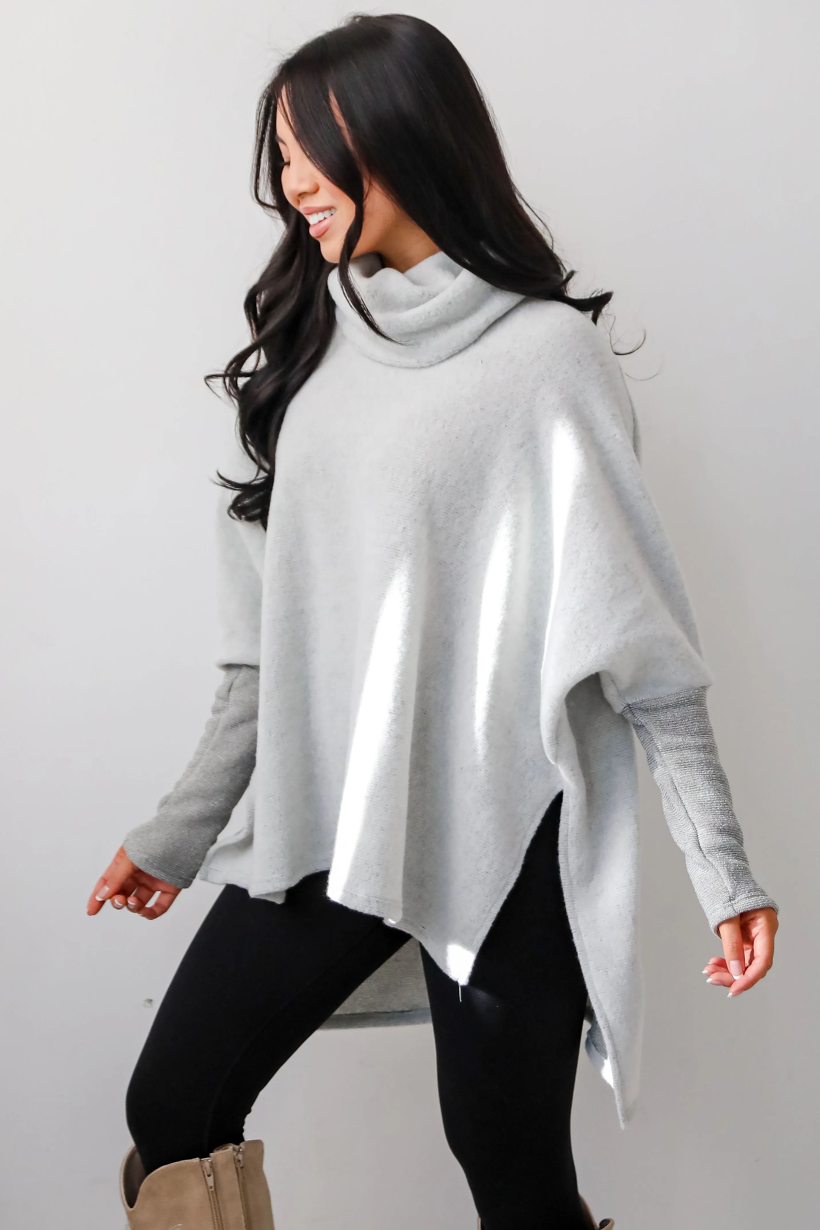 Cozy Weekends Heather Olive Soft Knit Cowl Neck Top - DOORBUSTER