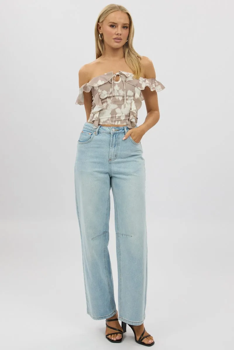 Denim Barrel Jeans Mid Rise