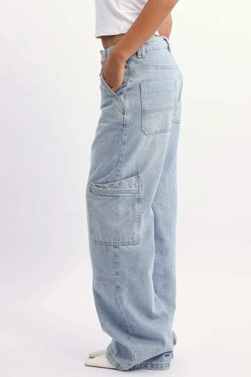 Denim Cargo Denim Jeans Mid Rise