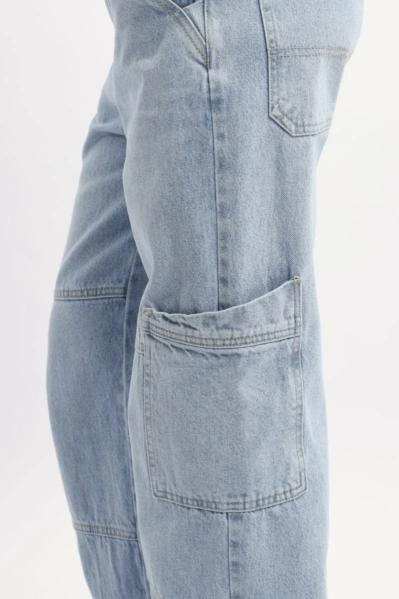 Denim Cargo Denim Jeans Mid Rise