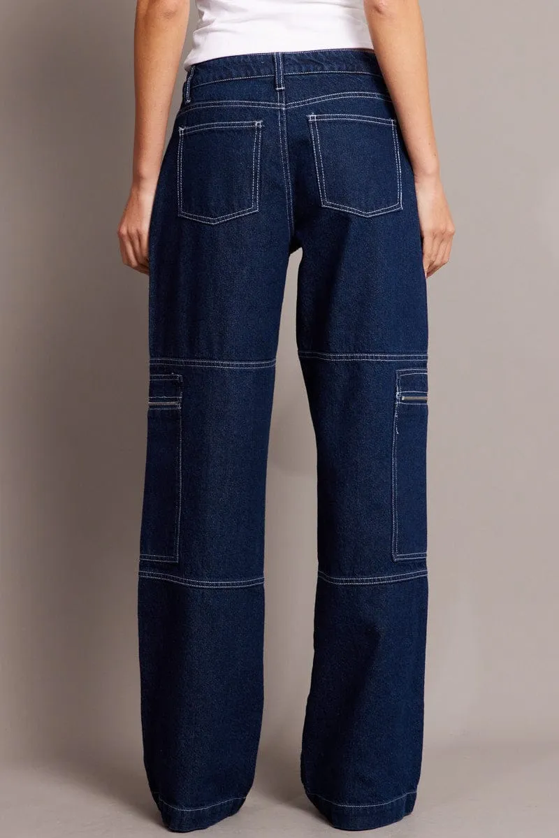 Denim Cargo Jean Mid Rise