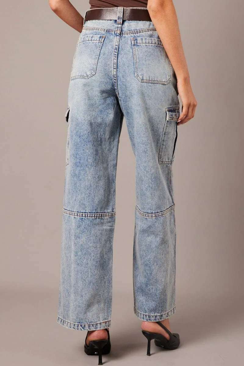 Denim Cargo Jean Mid Rise
