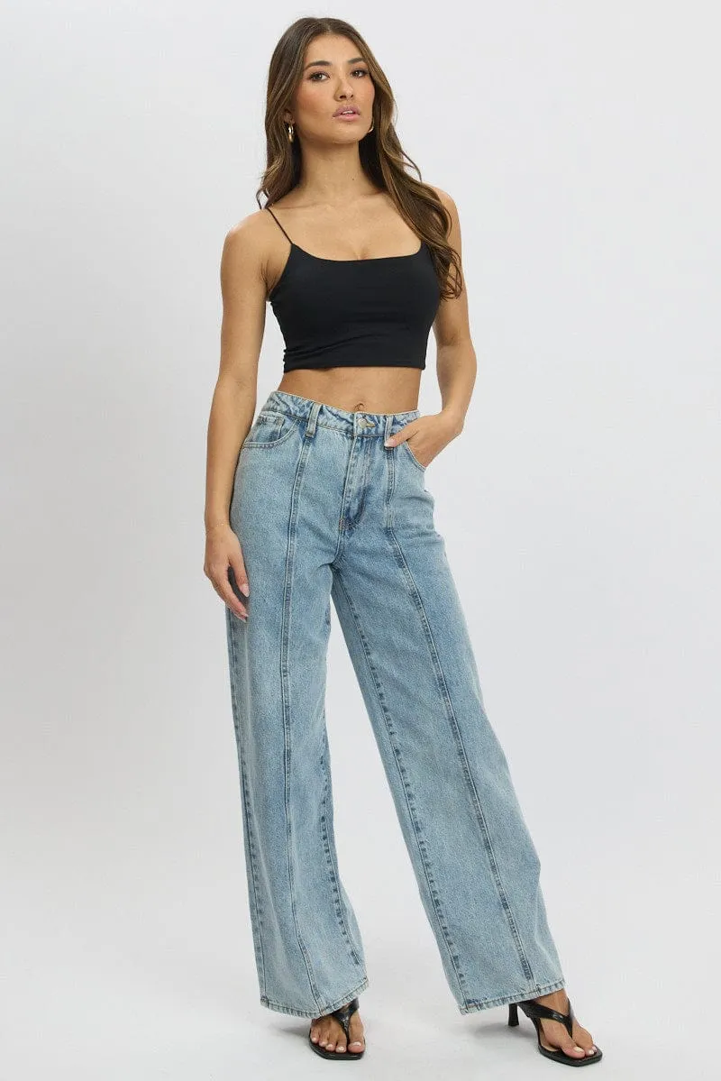 Denim Wide Leg Jean Mid Rise
