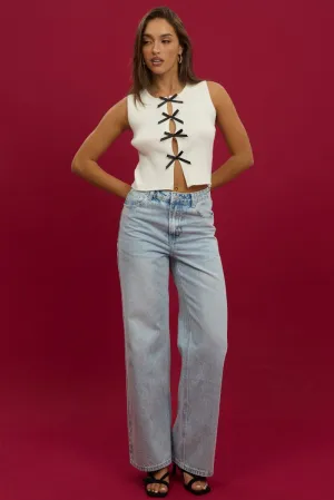 Denim Wide Leg Jeans Mid Rise