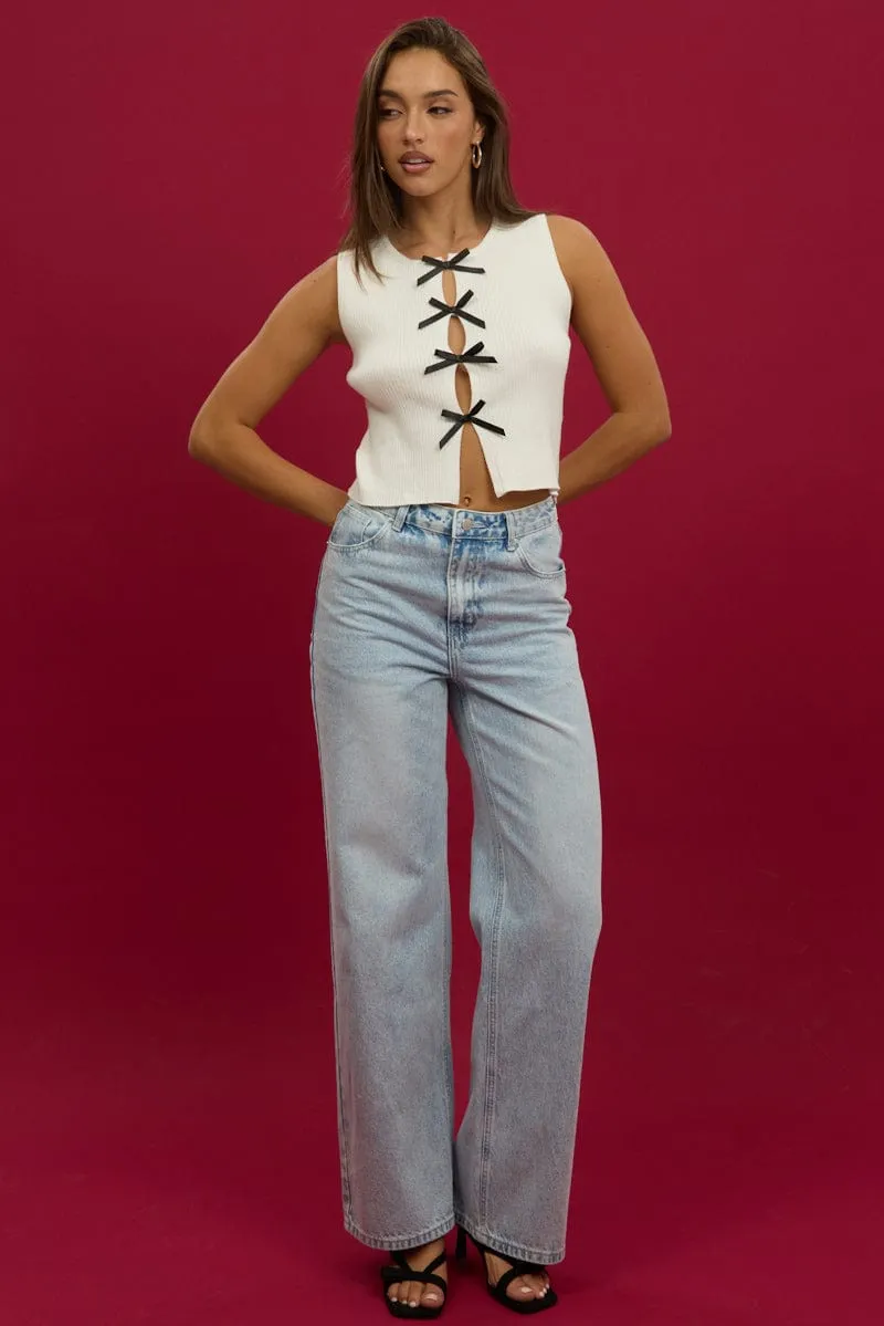 Denim Wide Leg Jeans Mid Rise