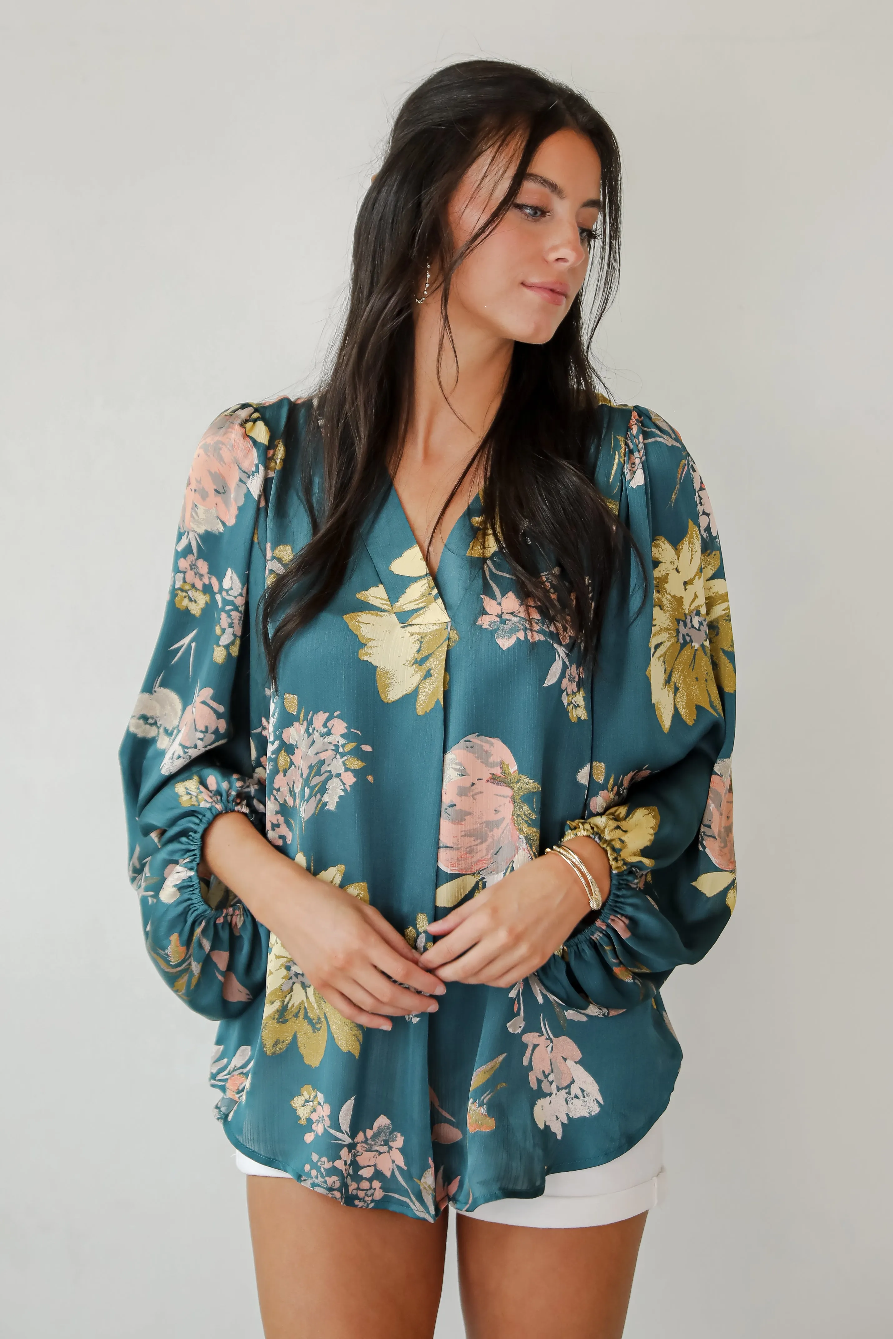 Easy On The Eyes Teal Floral Blouse