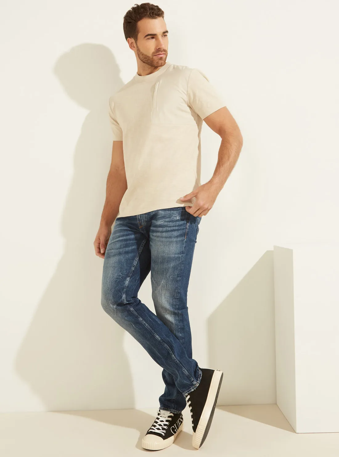 Eco Mid-Rise Slim Tapered Denim Jeans in Antique Wash