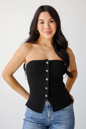 Effortless Bliss Black Knit Strapless Top