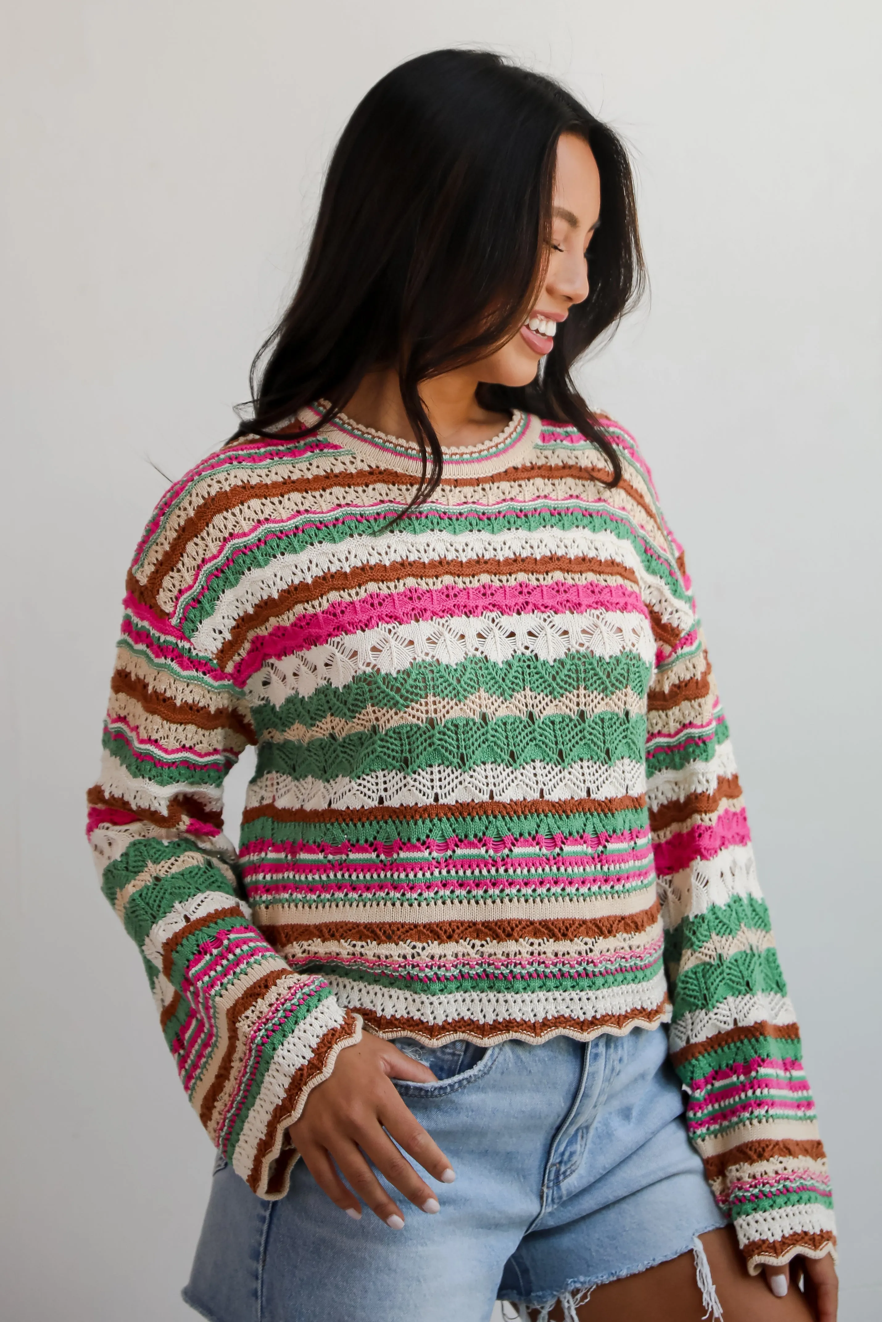 FINAL SALE - Adorable Disposition Multi Crochet Knit Top