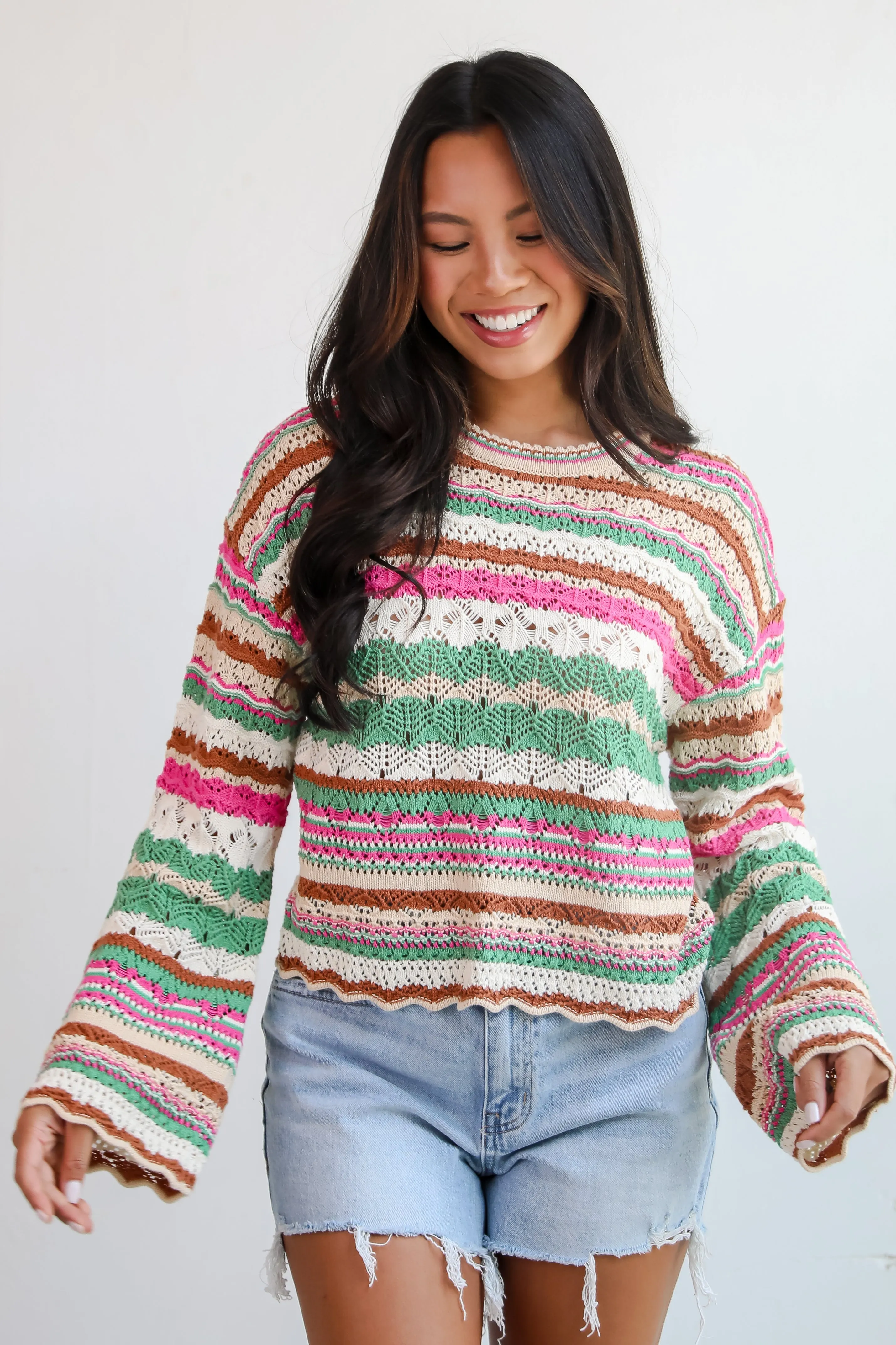 FINAL SALE - Adorable Disposition Multi Crochet Knit Top