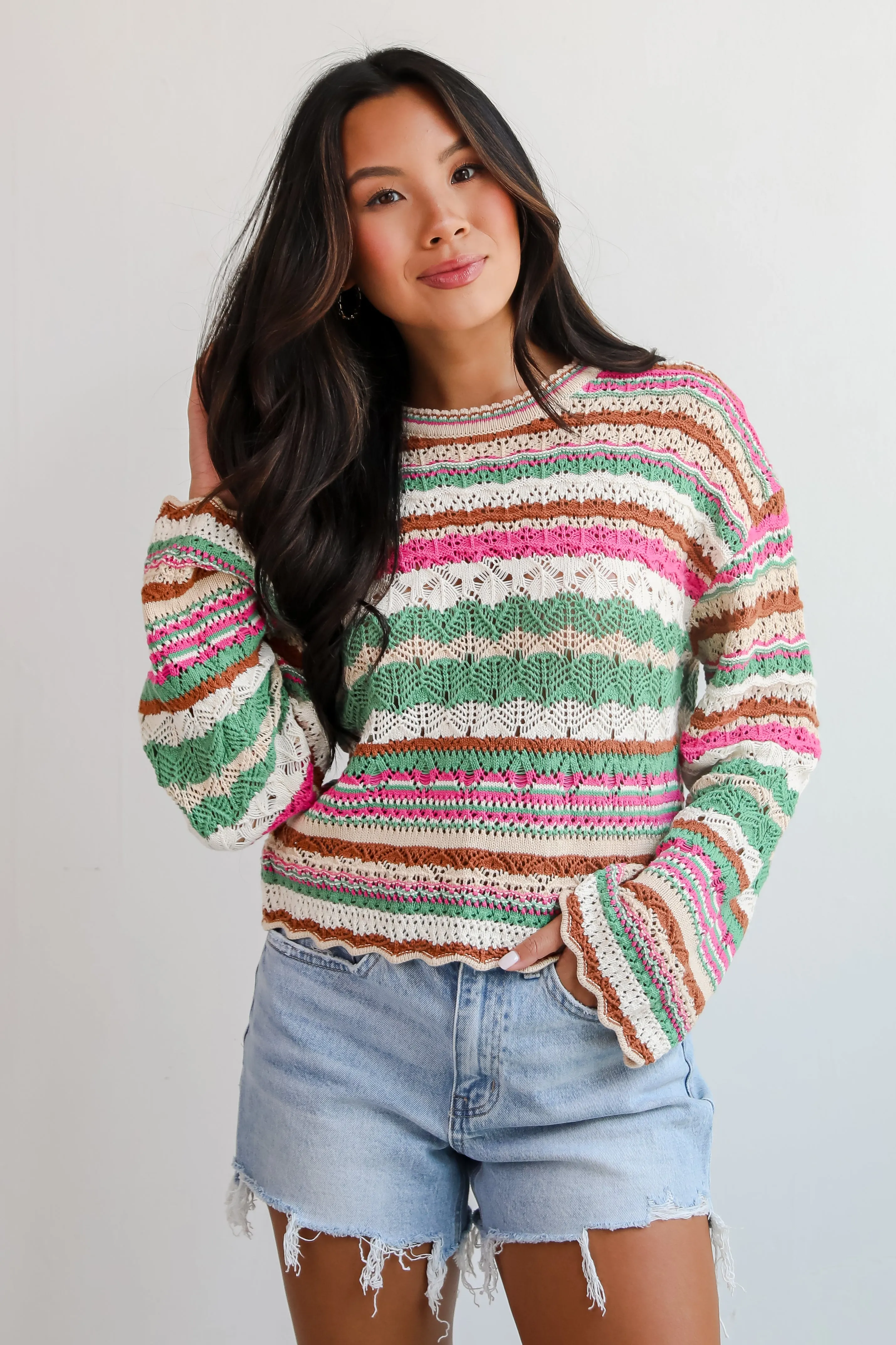 FINAL SALE - Adorable Disposition Multi Crochet Knit Top