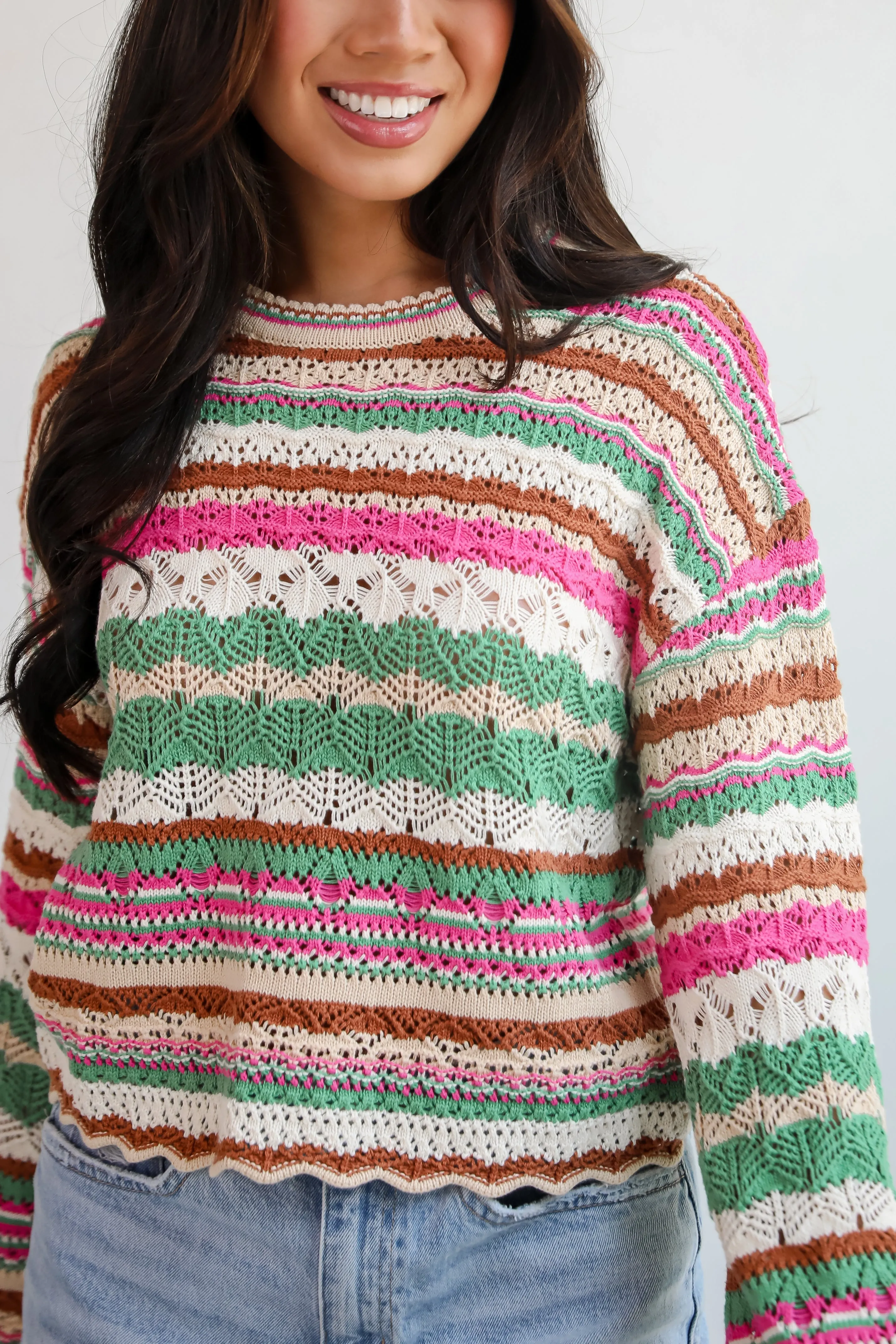 FINAL SALE - Adorable Disposition Multi Crochet Knit Top