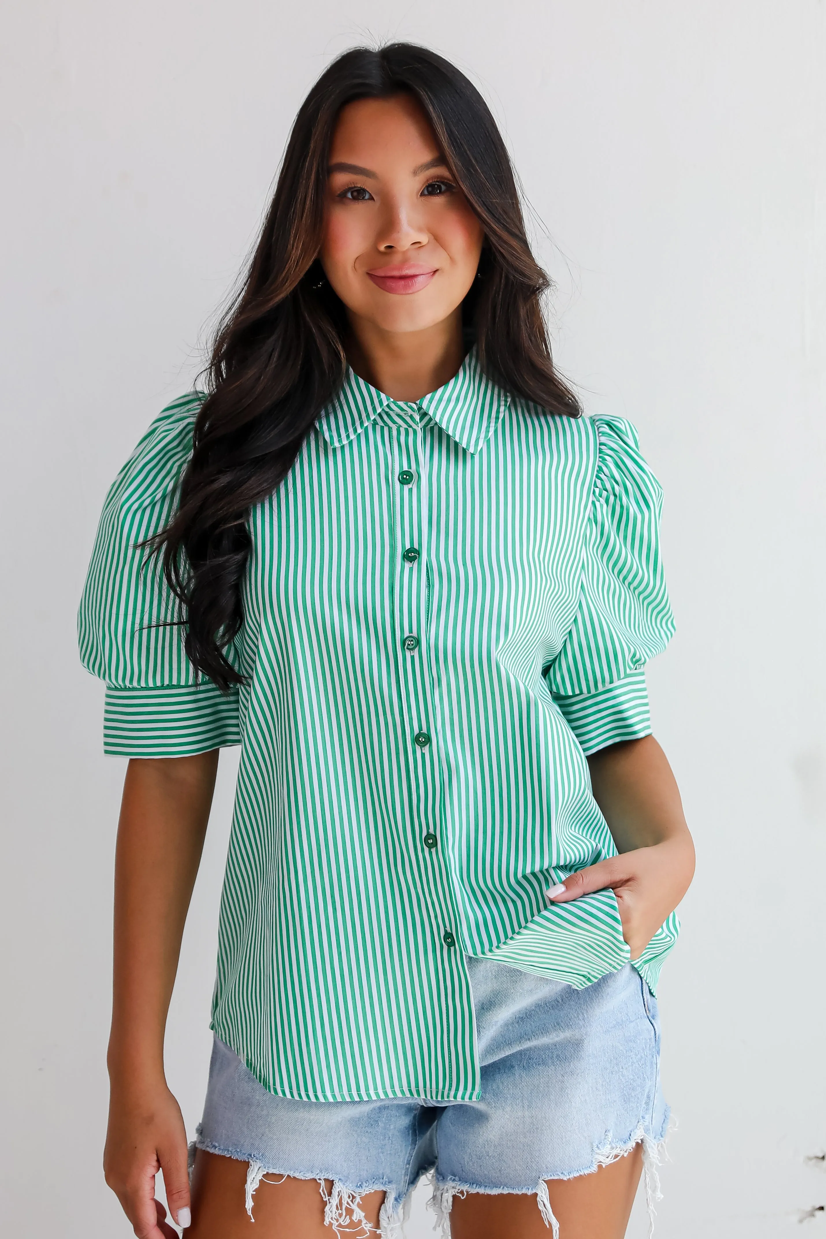 FINAL SALE - Authentic Sweetness Green Striped Blouse
