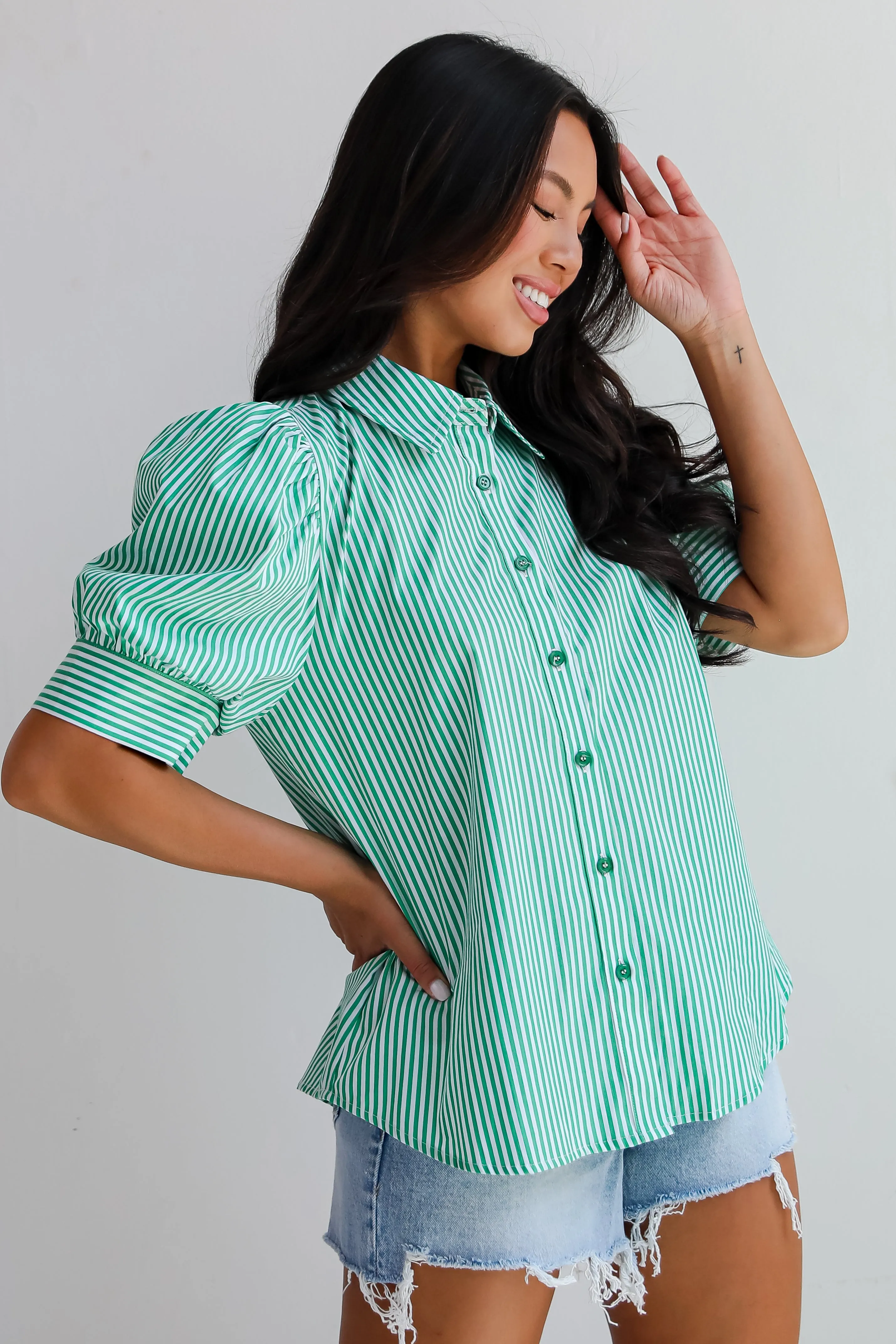 FINAL SALE - Authentic Sweetness Green Striped Blouse