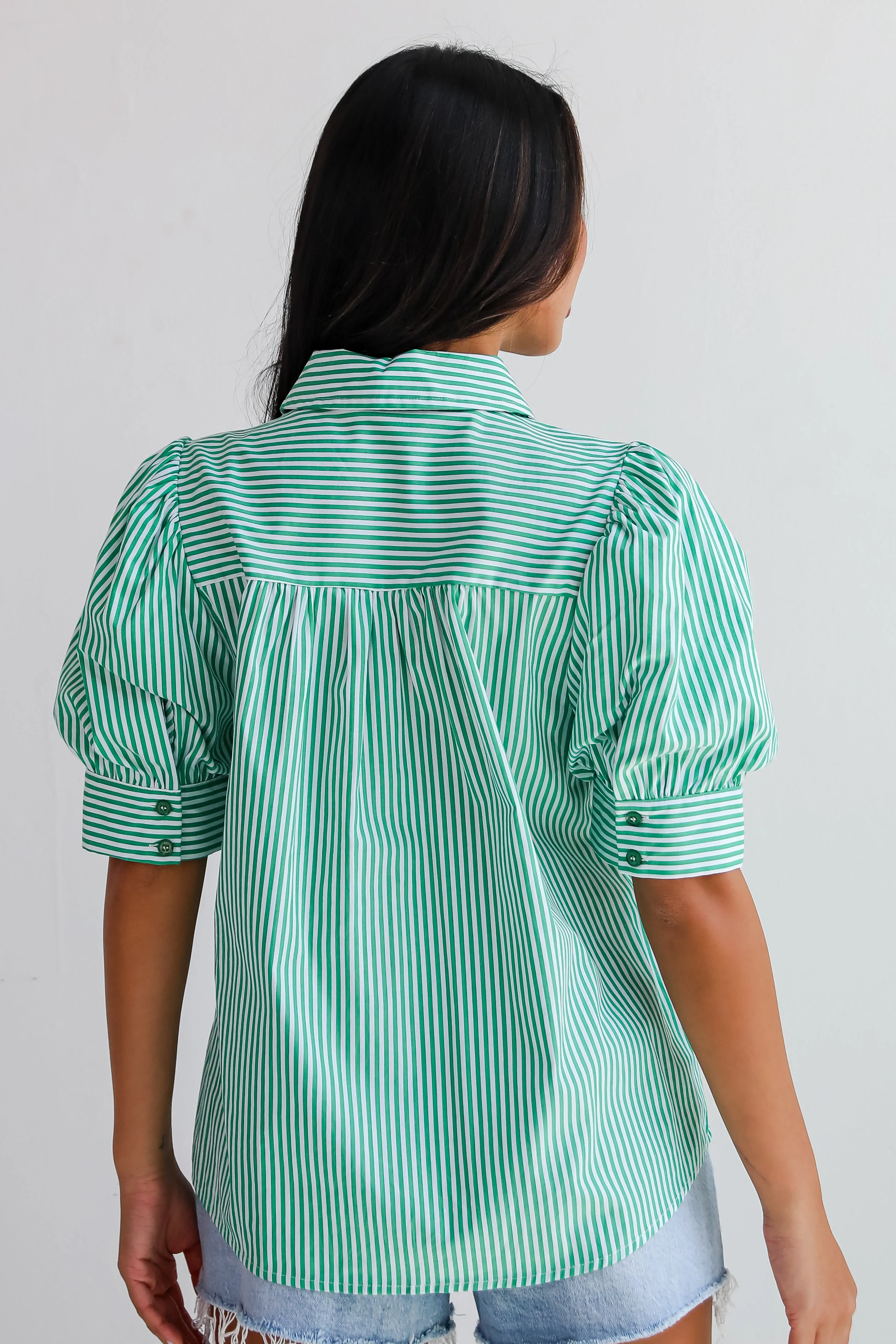 FINAL SALE - Authentic Sweetness Green Striped Blouse