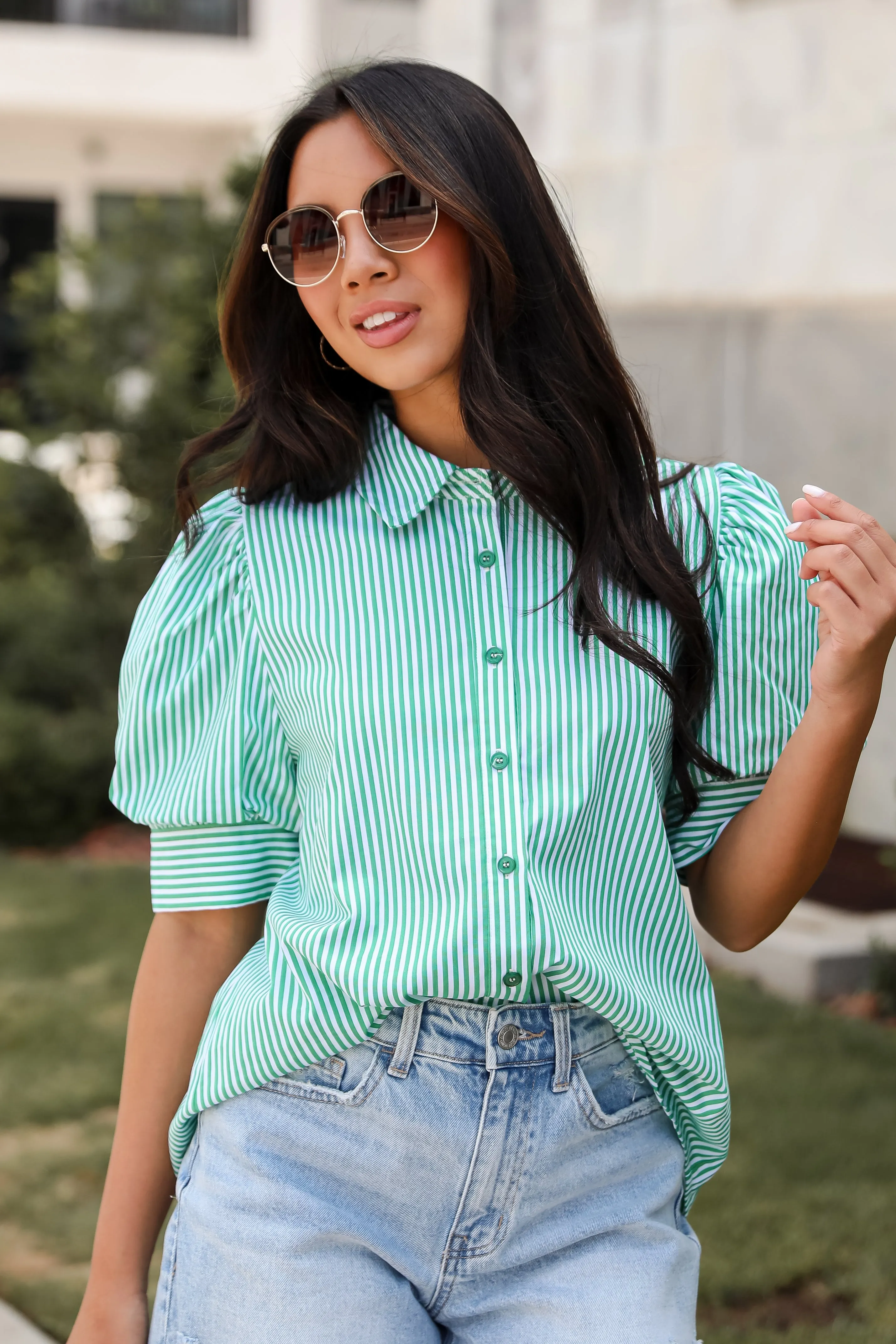 FINAL SALE - Authentic Sweetness Green Striped Blouse