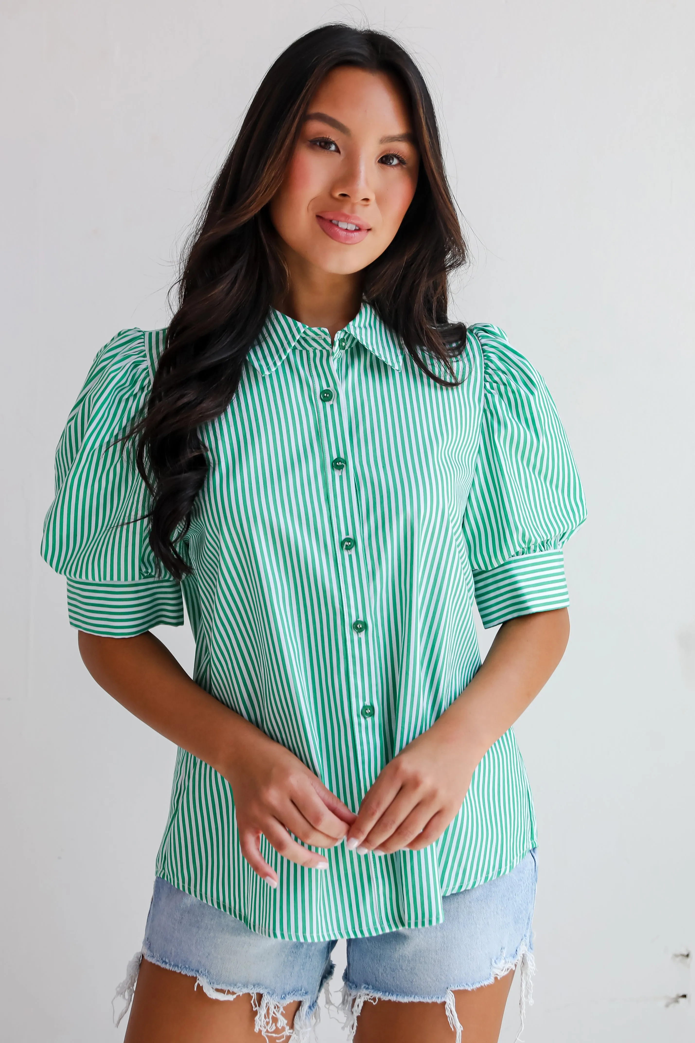 FINAL SALE - Authentic Sweetness Green Striped Blouse