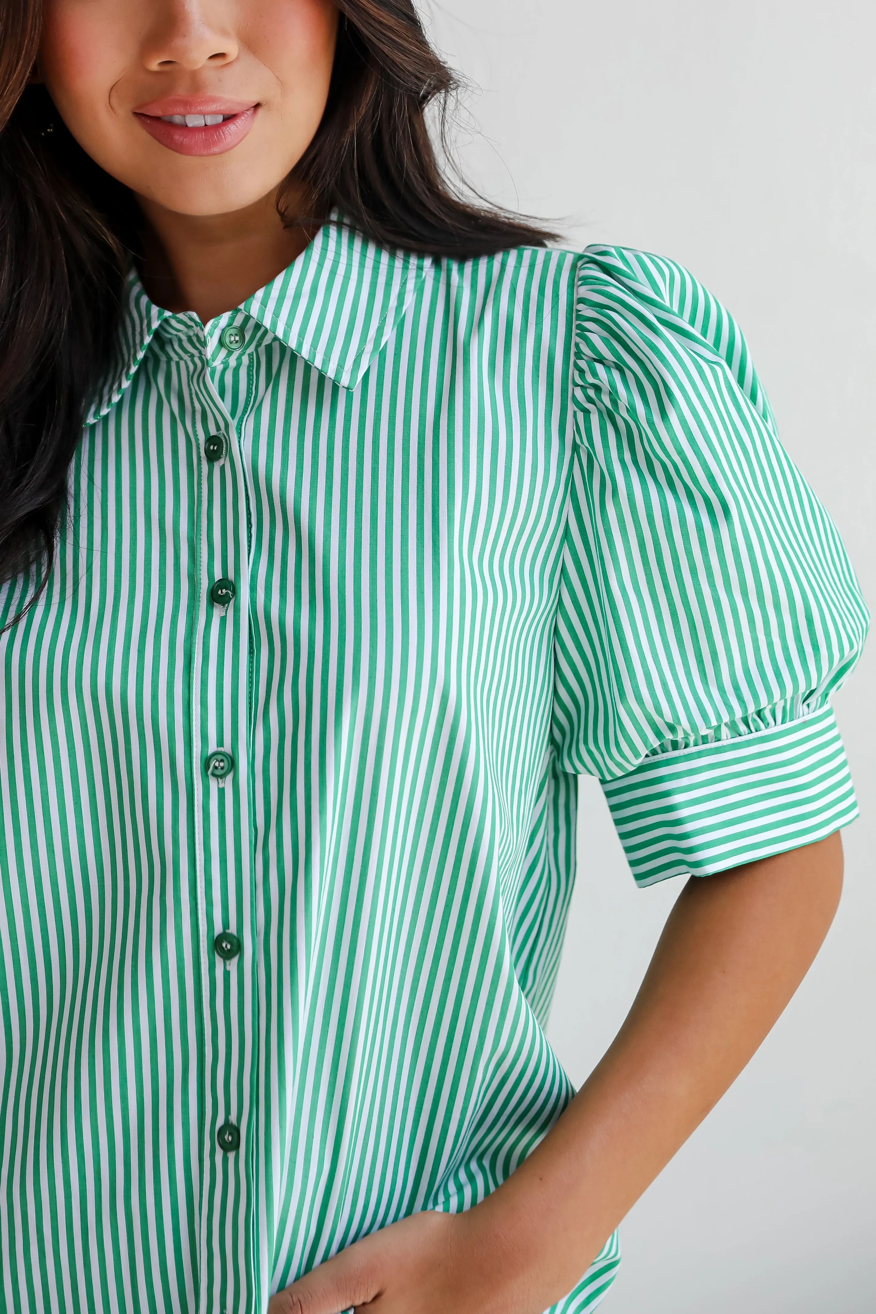 FINAL SALE - Authentic Sweetness Green Striped Blouse