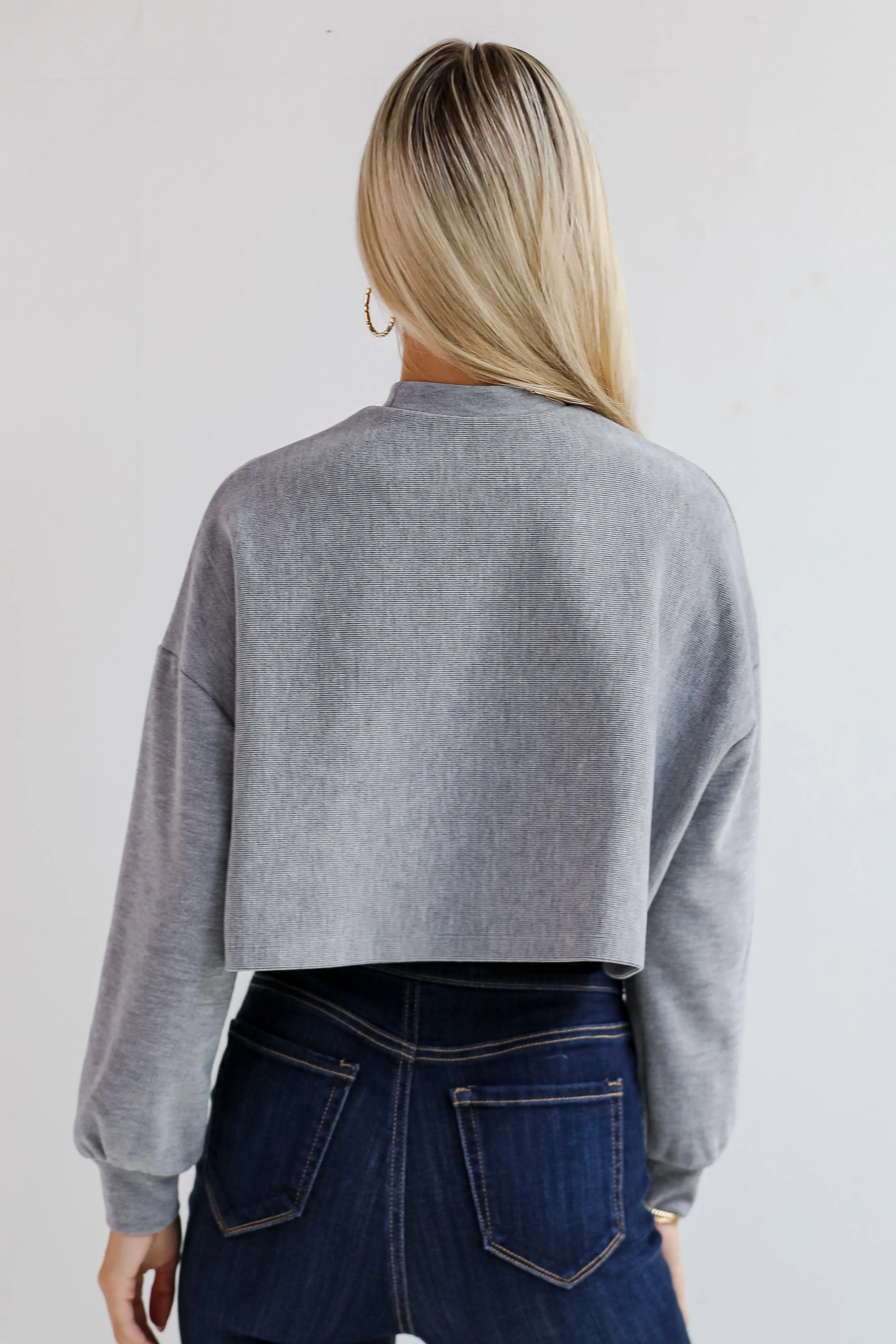 FINAL SALE - Charmed Vibes Grey Cropped Long Sleeve Top - DU DEAL