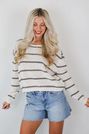 FINAL SALE - Comfy Discovery Cream Striped Lightweight Knit Top