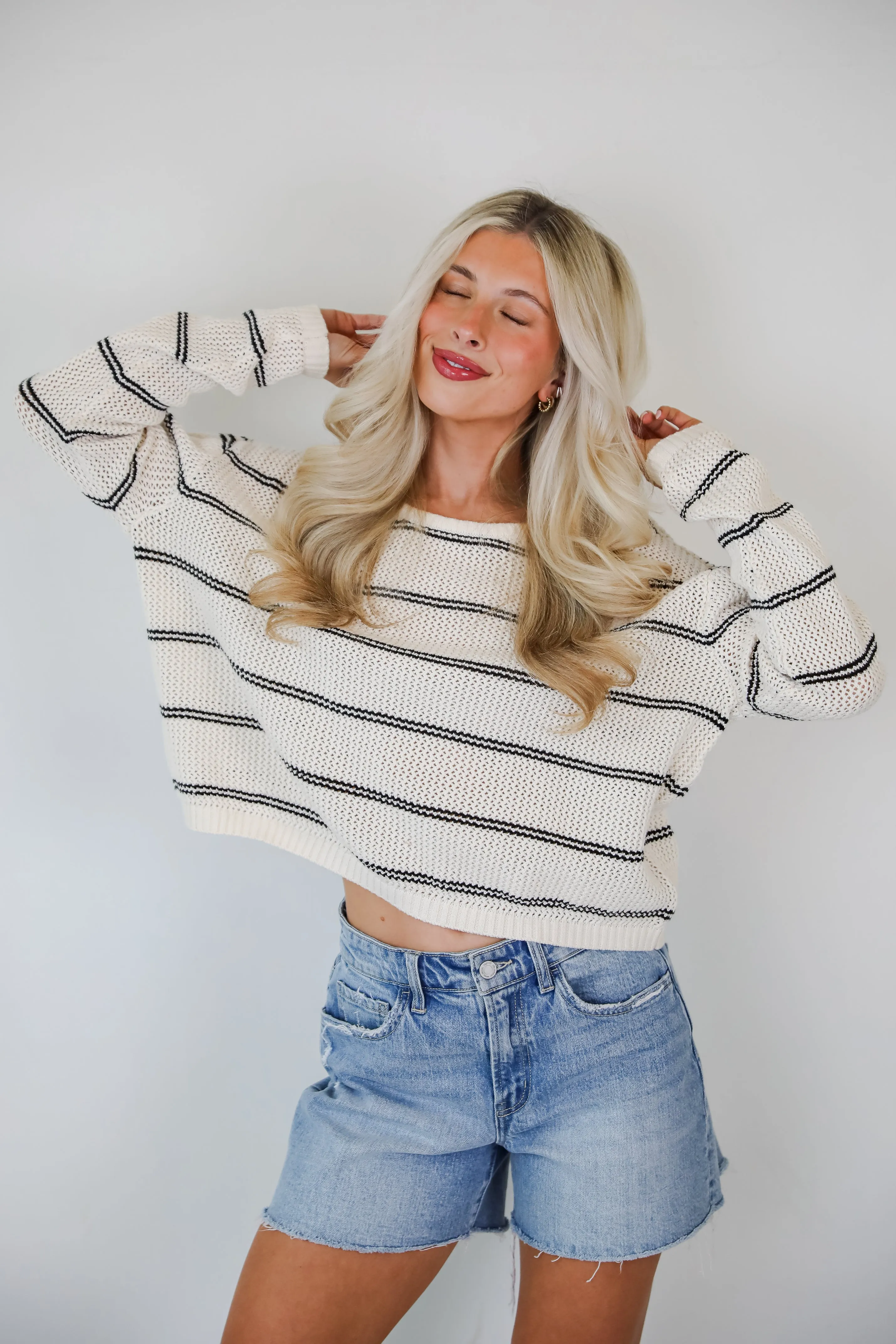 FINAL SALE - Comfy Discovery Cream Striped Lightweight Knit Top