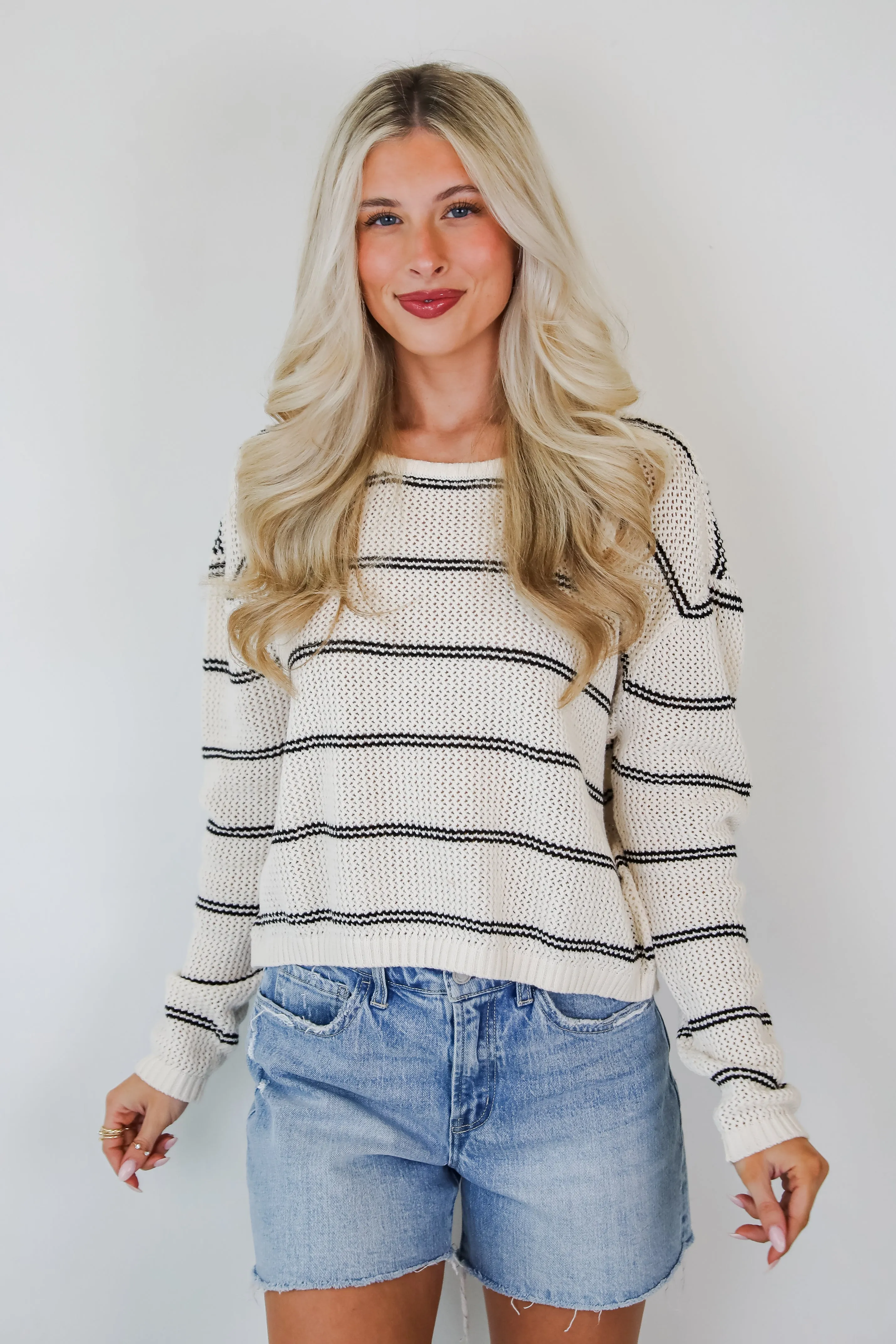 FINAL SALE - Comfy Discovery Cream Striped Lightweight Knit Top