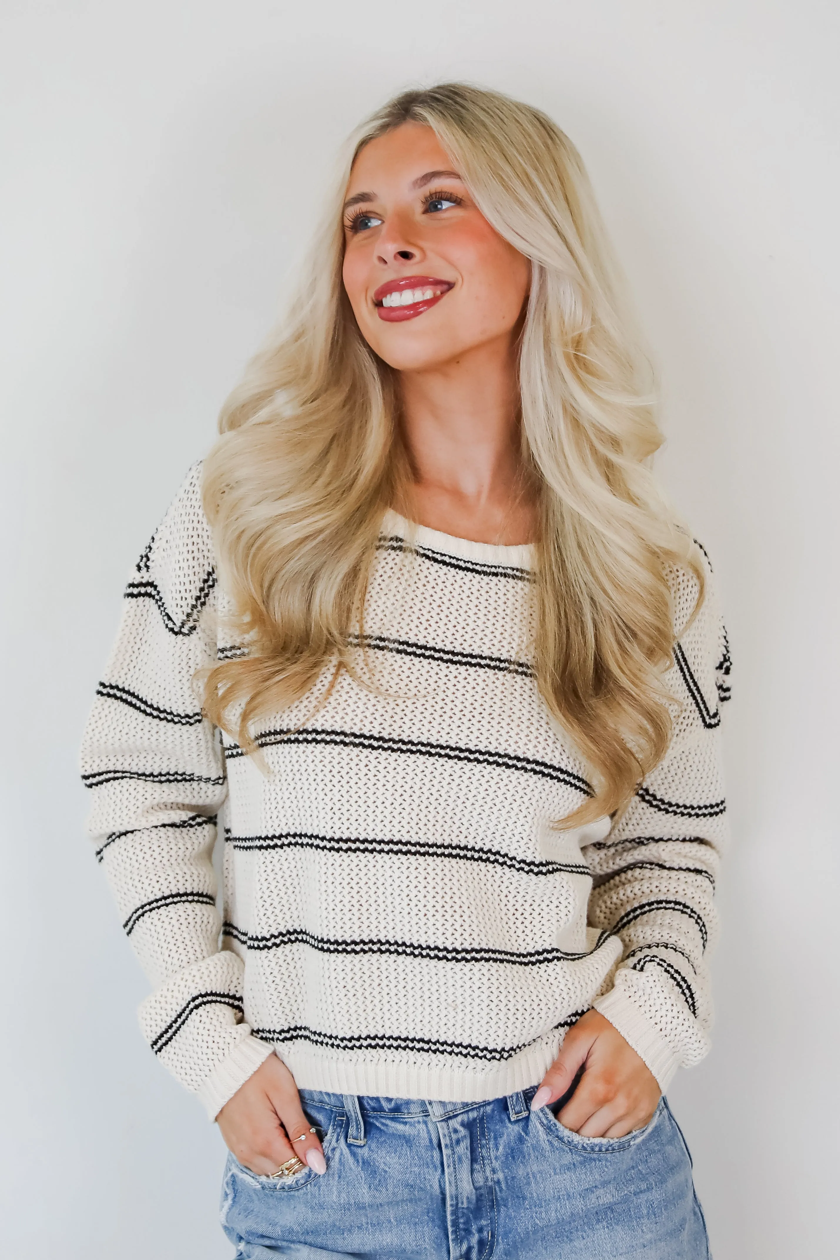 FINAL SALE - Comfy Discovery Cream Striped Lightweight Knit Top