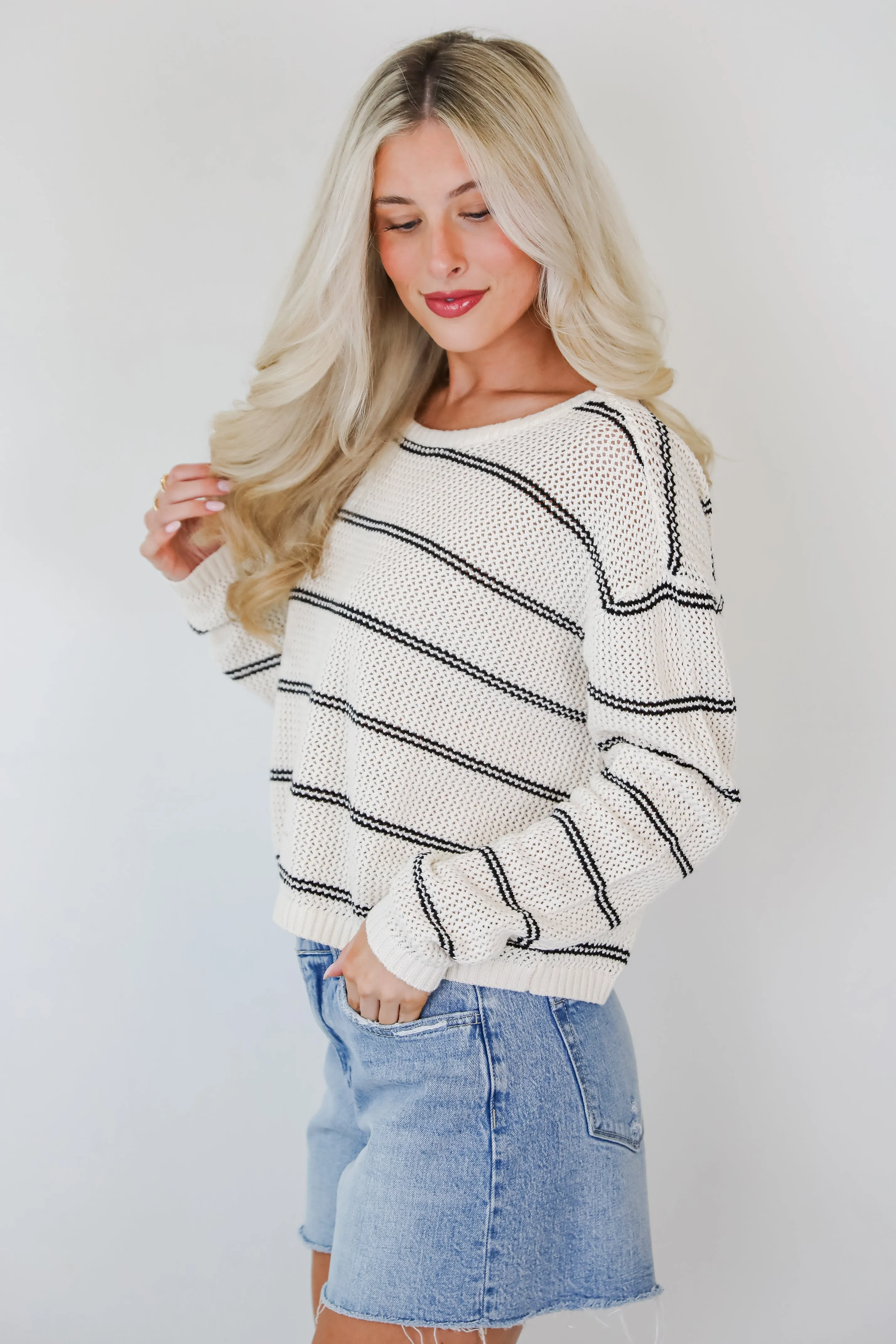 FINAL SALE - Comfy Discovery Cream Striped Lightweight Knit Top
