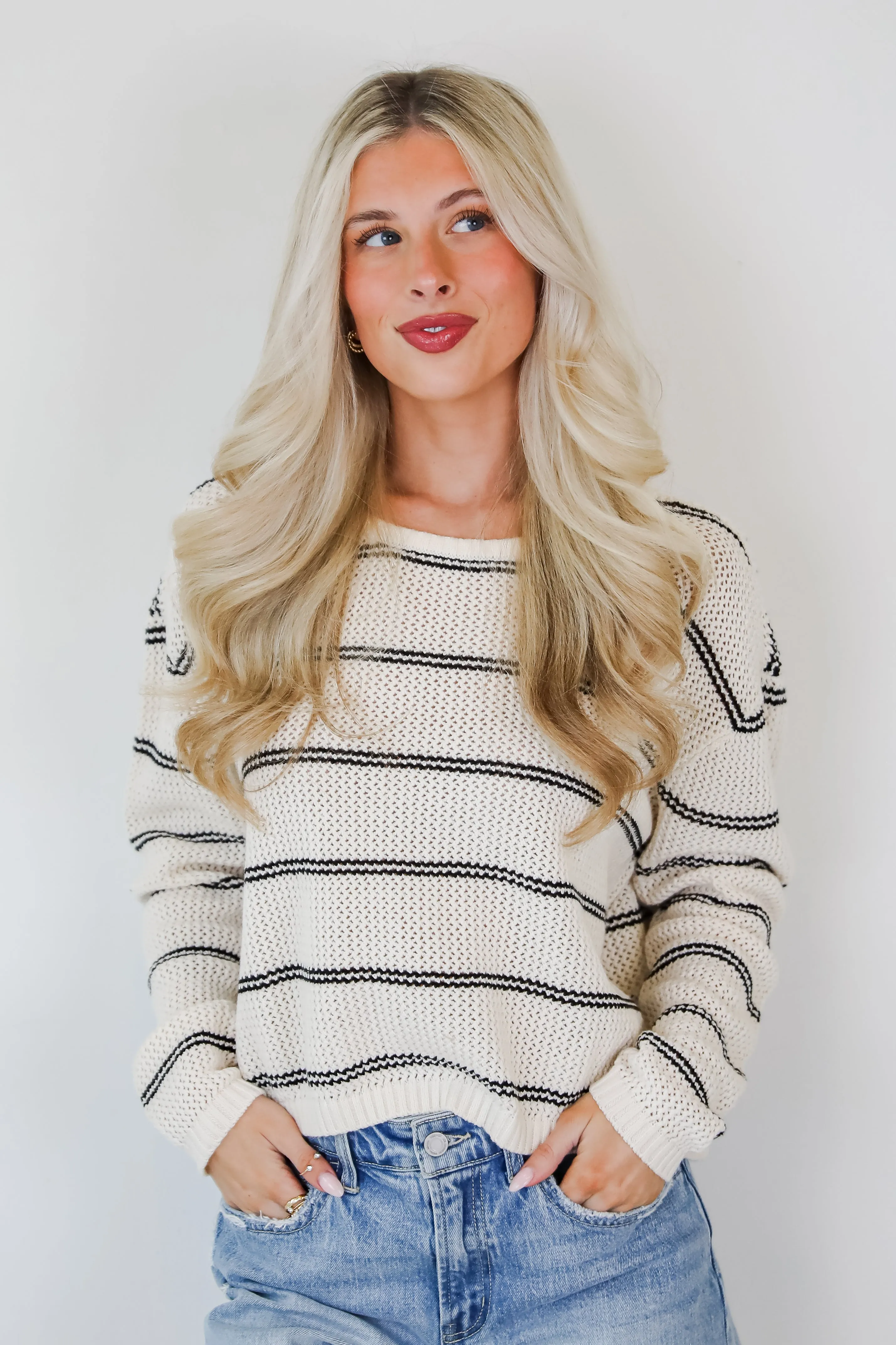FINAL SALE - Comfy Discovery Cream Striped Lightweight Knit Top
