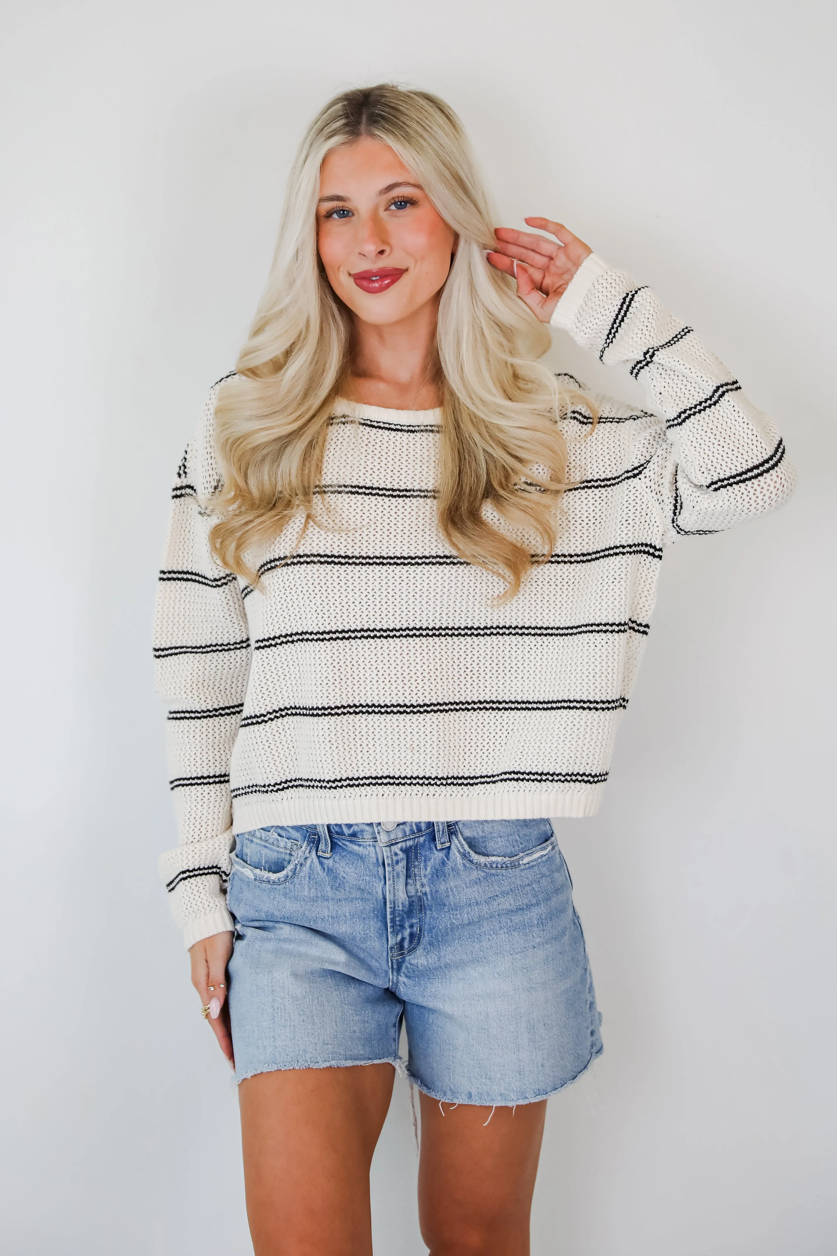 FINAL SALE - Comfy Discovery Cream Striped Lightweight Knit Top