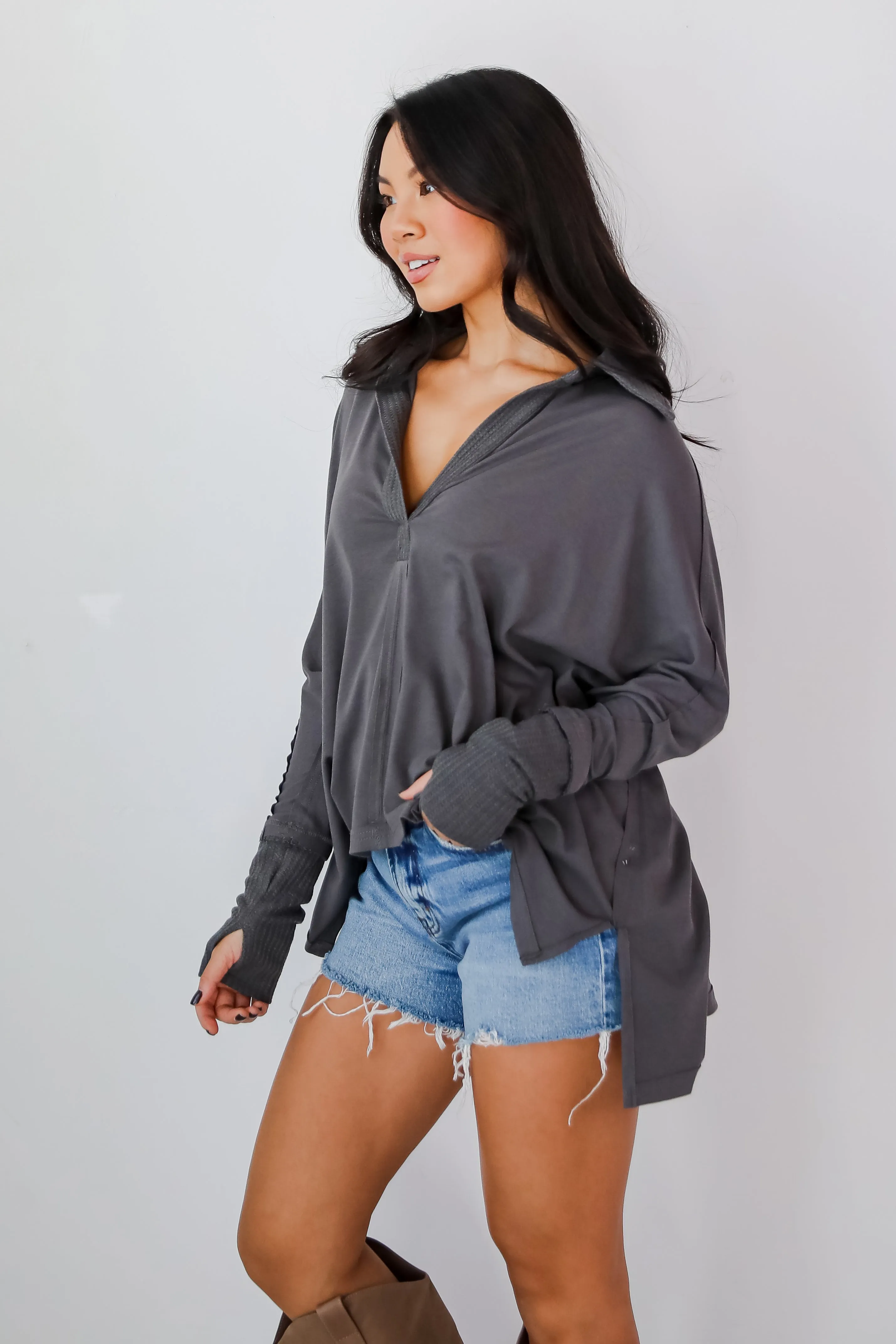 FINAL SALE - Composed Look Waffle Knit Contrast Collared Top