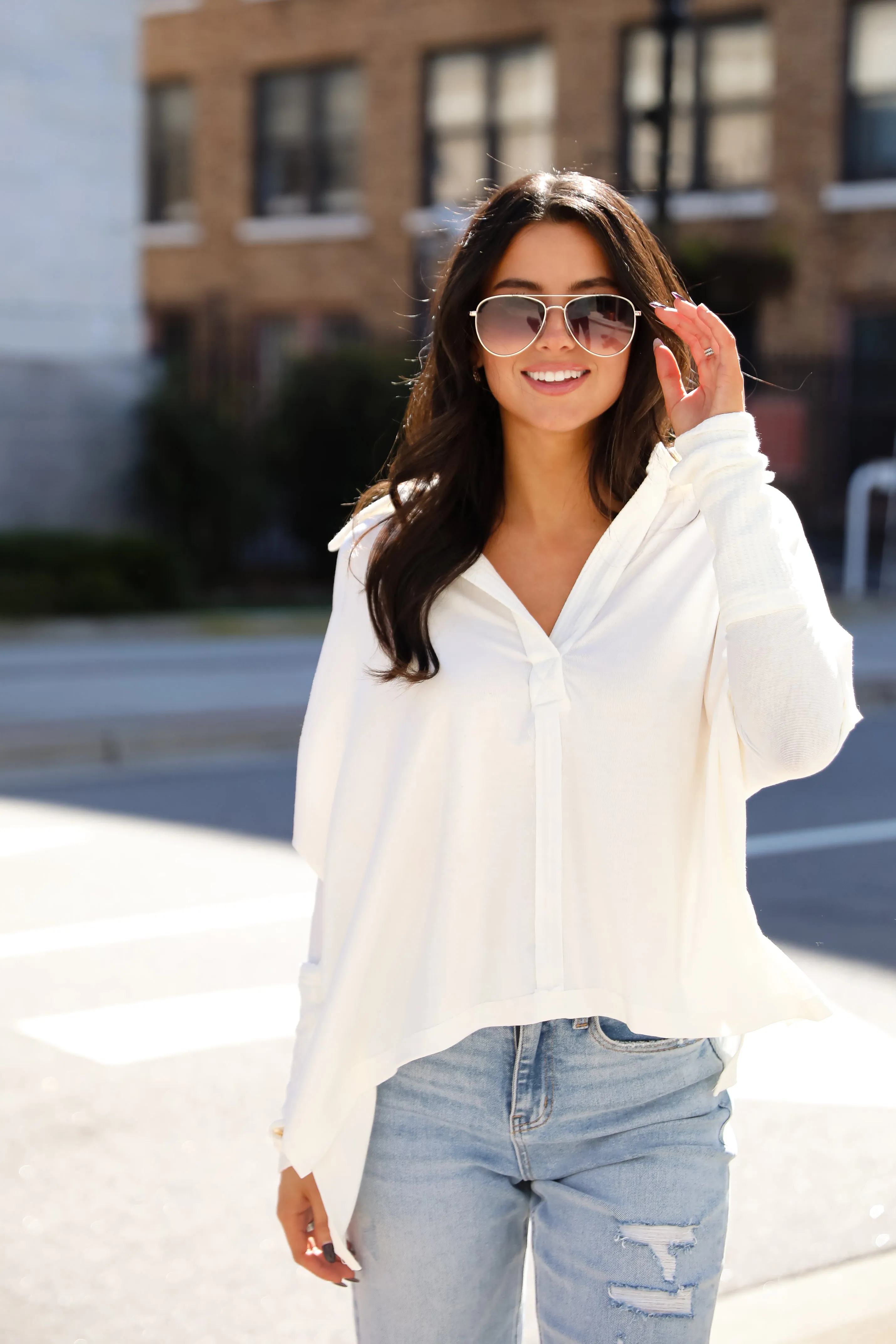 FINAL SALE - Composed Look Waffle Knit Contrast Collared Top