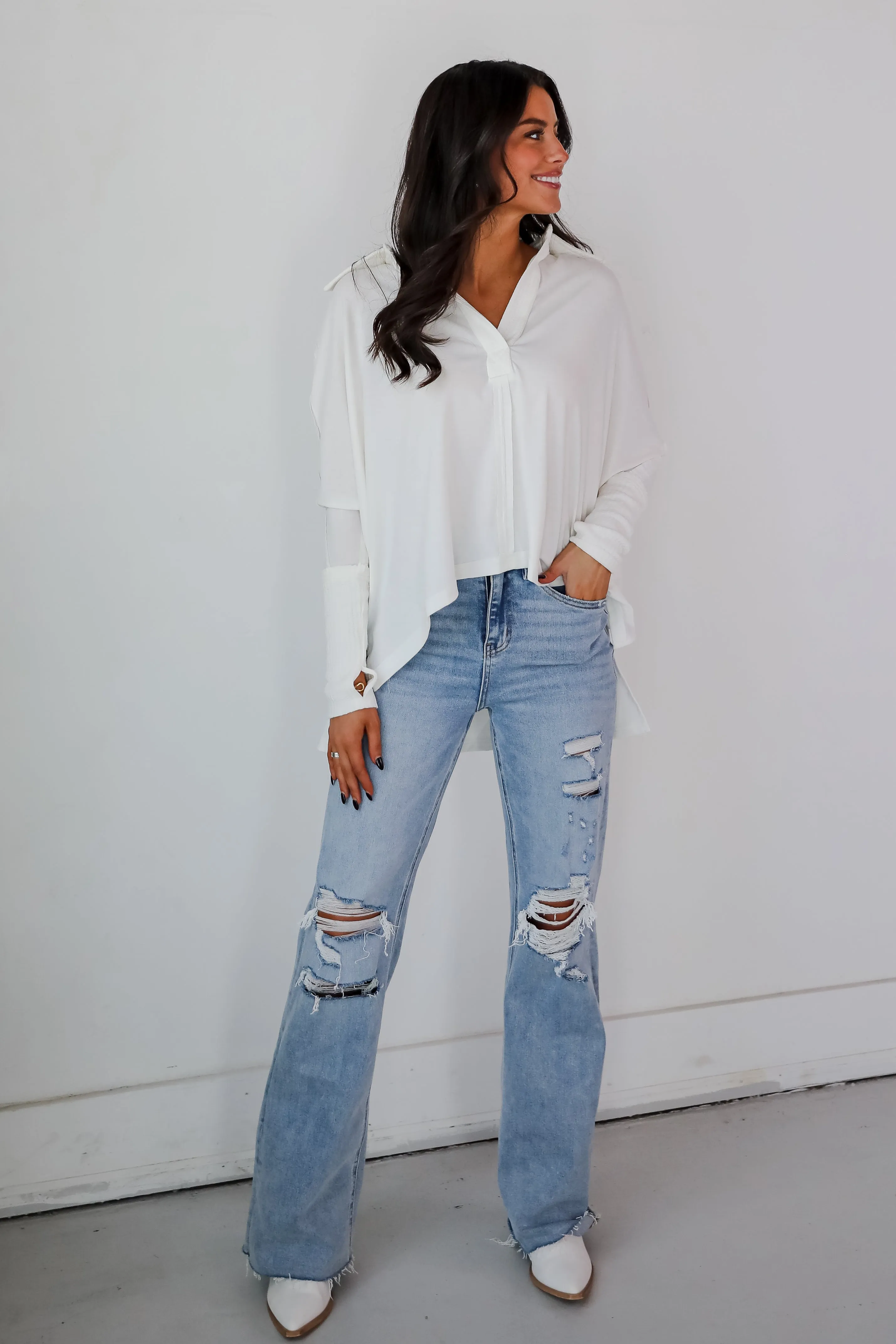 FINAL SALE - Composed Look Waffle Knit Contrast Collared Top