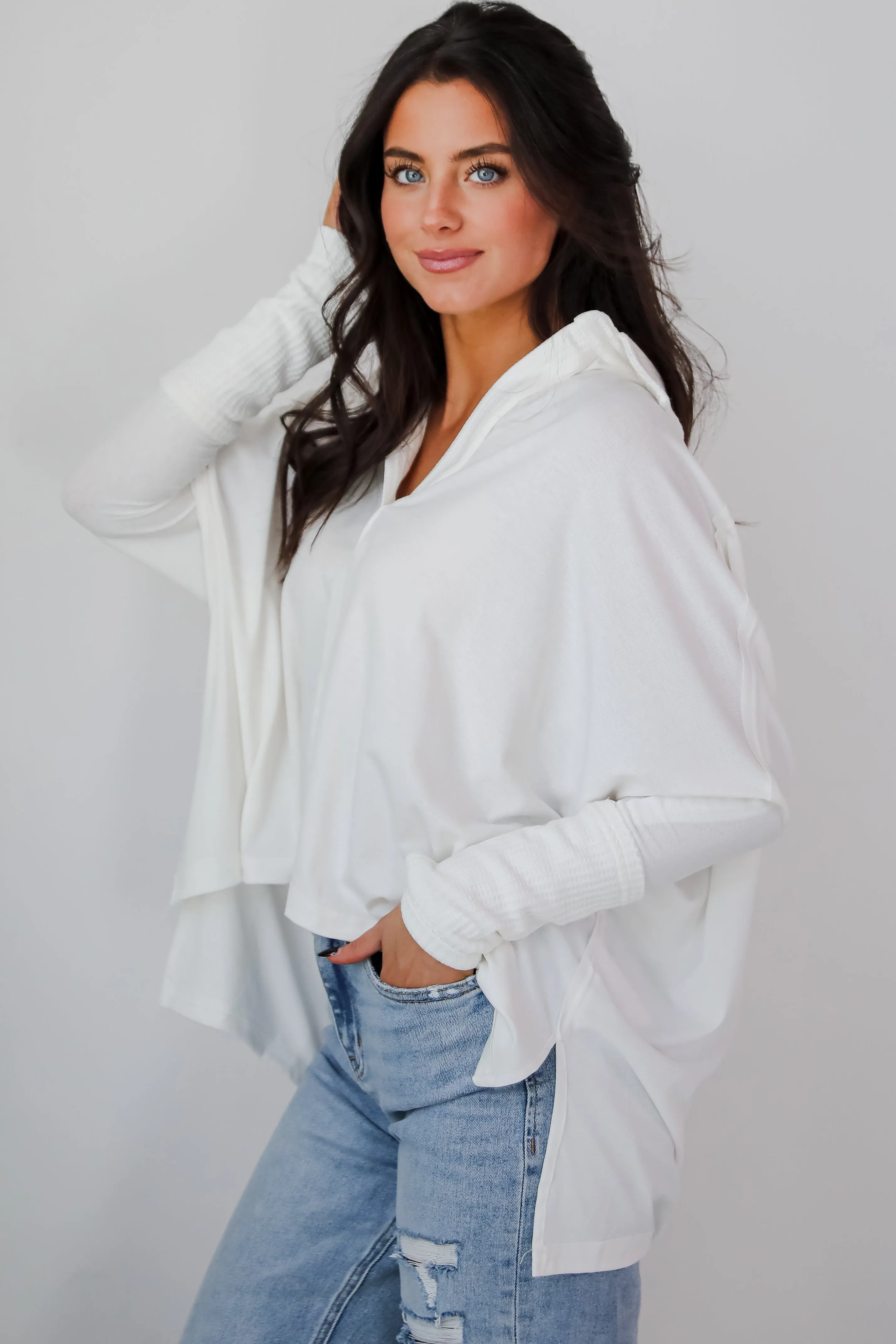 FINAL SALE - Composed Look Waffle Knit Contrast Collared Top