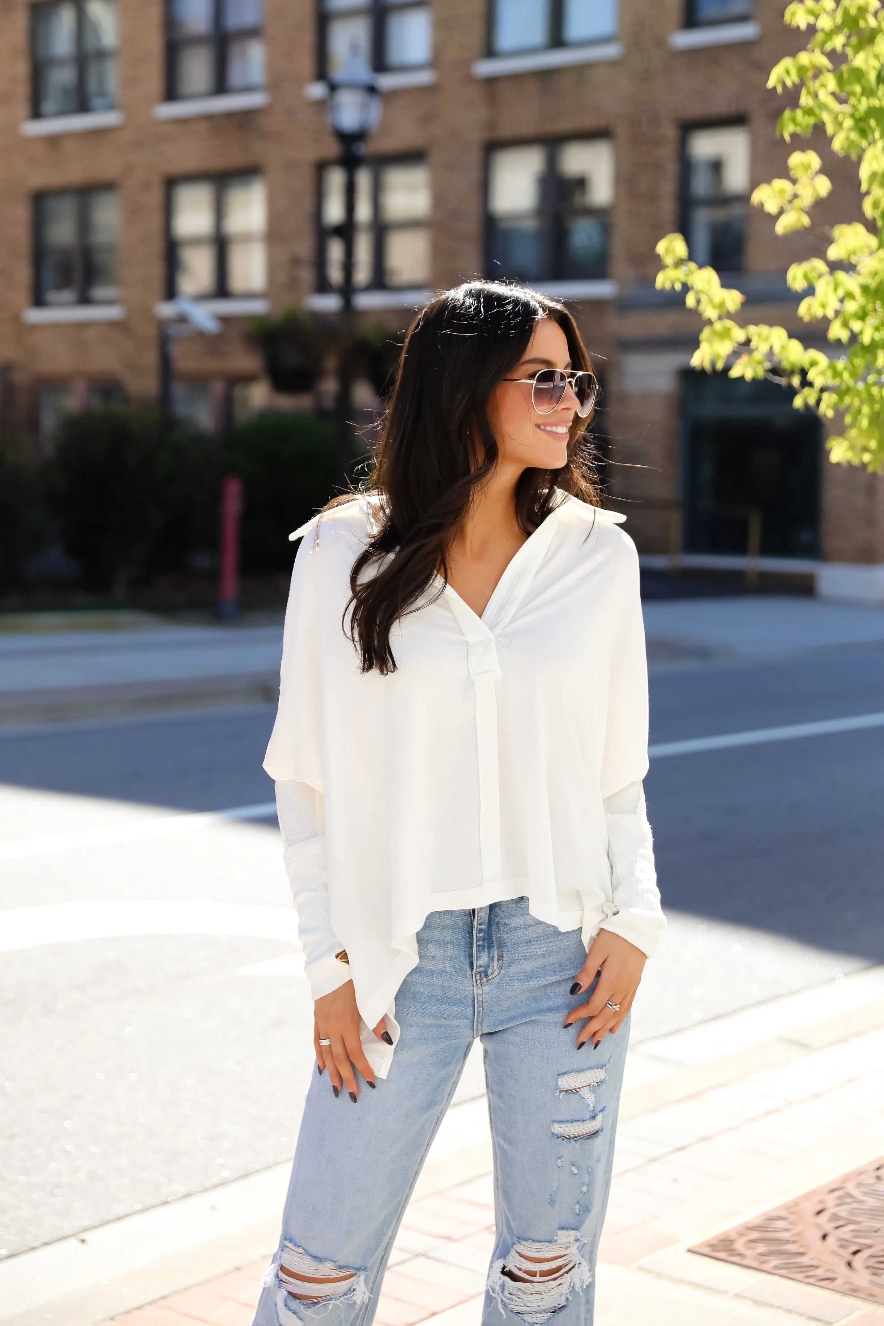 FINAL SALE - Composed Look Waffle Knit Contrast Collared Top