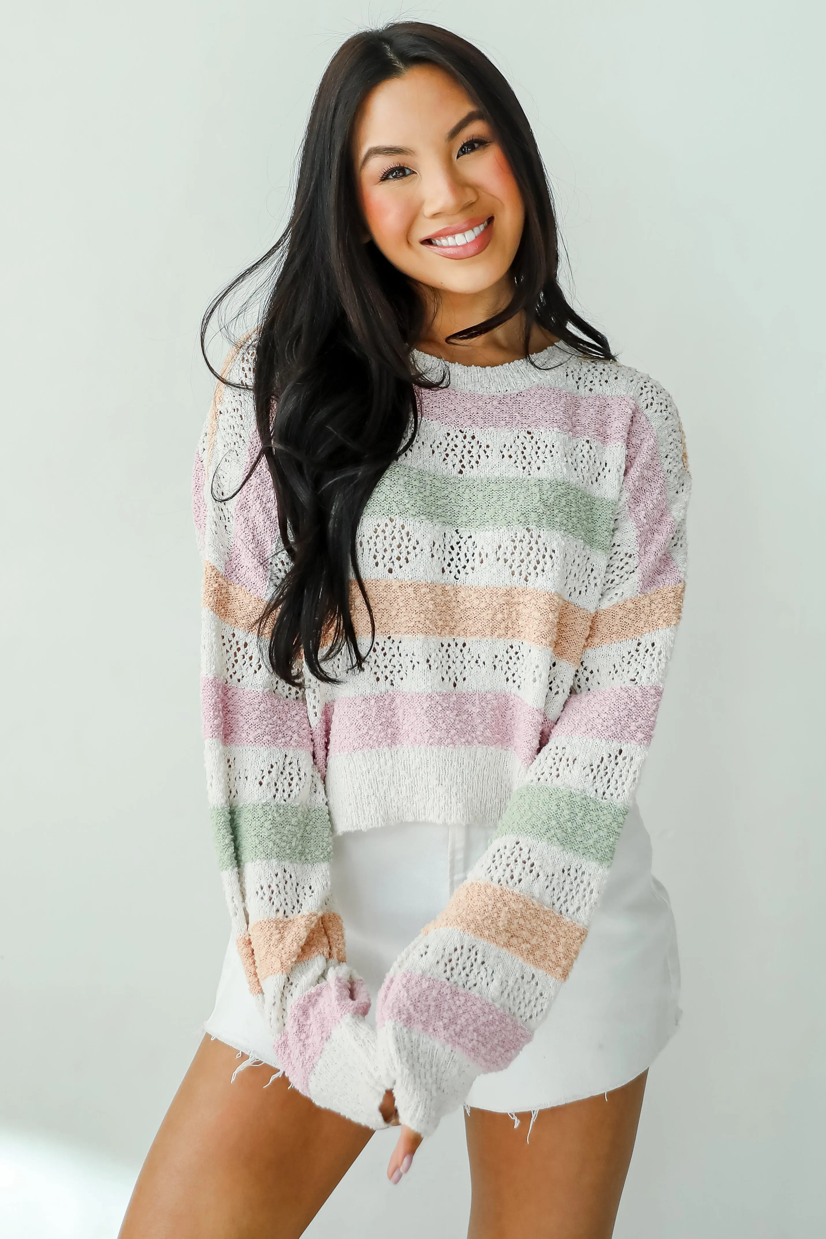 FINAL SALE - Cute Allure Beige Striped Lightweight Knit Sweater