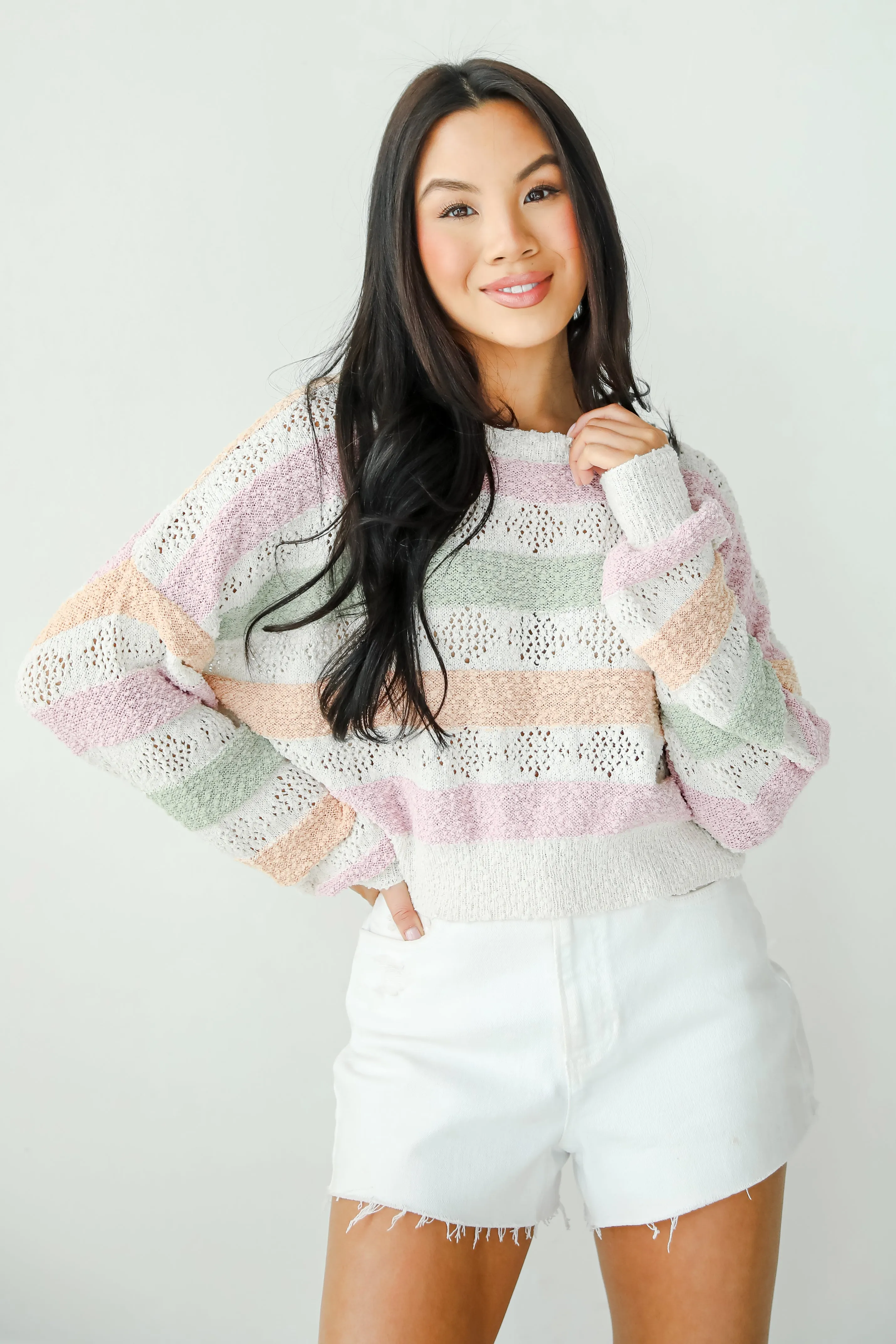 FINAL SALE - Cute Allure Beige Striped Lightweight Knit Sweater