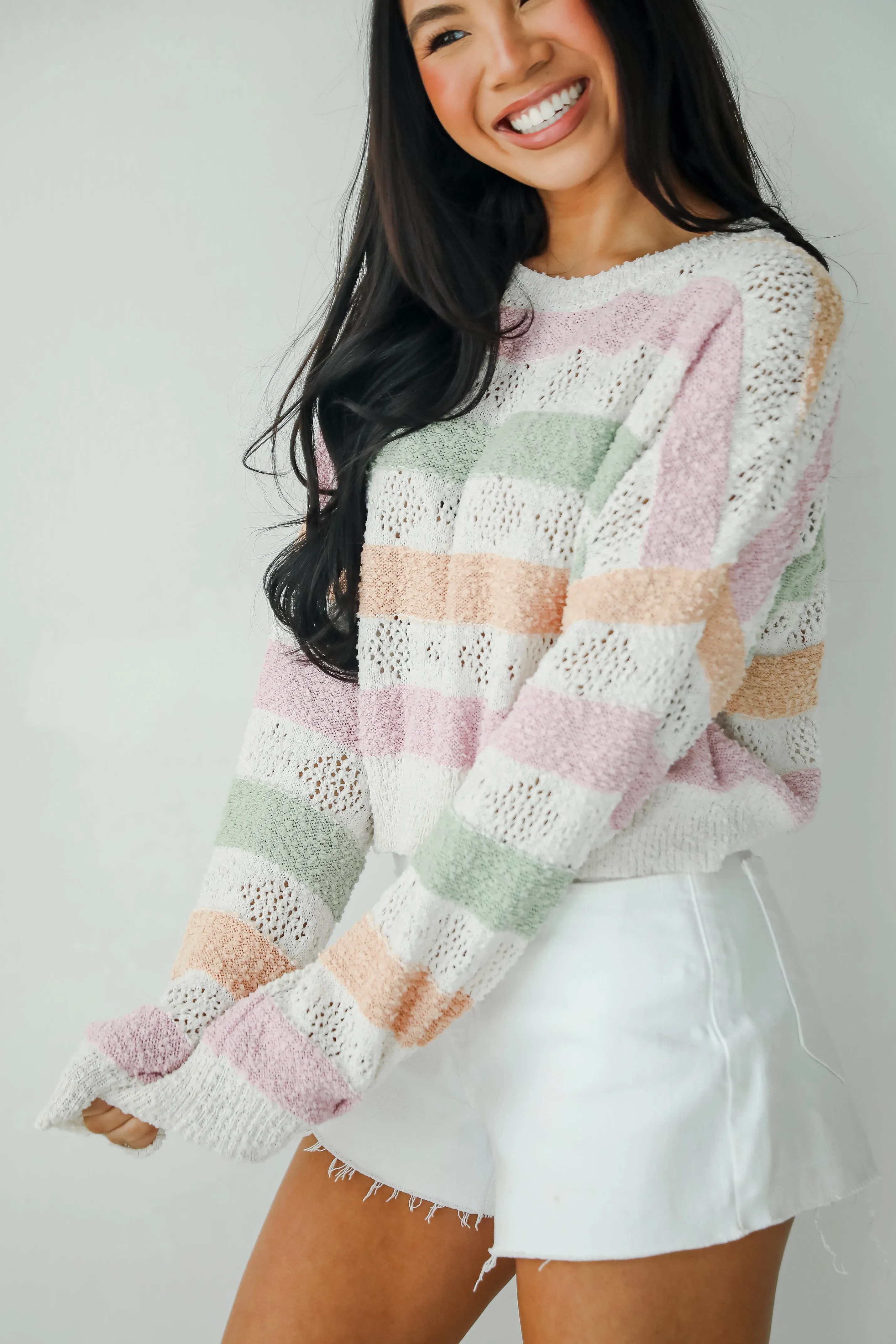 FINAL SALE - Cute Allure Beige Striped Lightweight Knit Sweater
