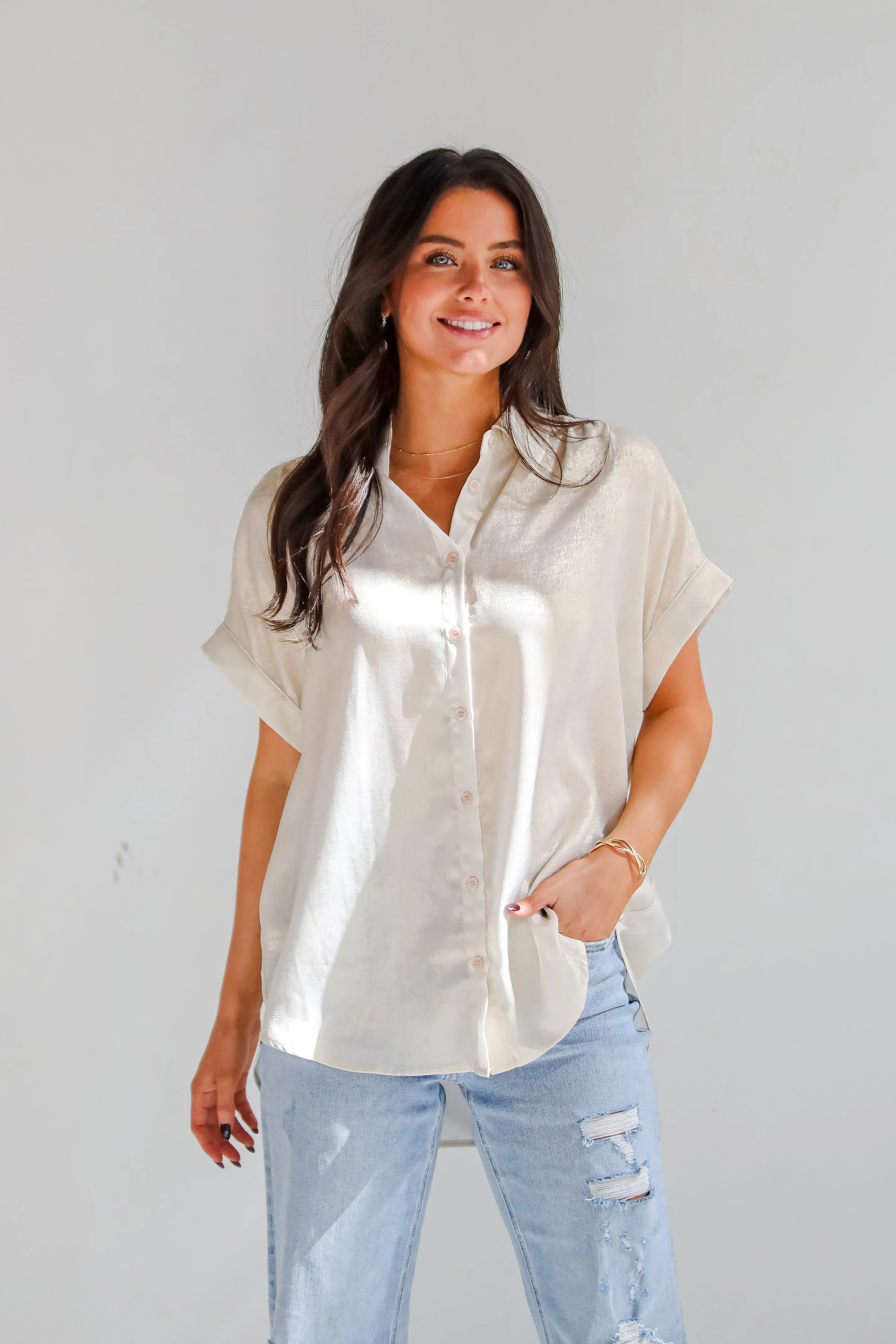 FINAL SALE - Dazzling Skill Ivory Metallic Blouse