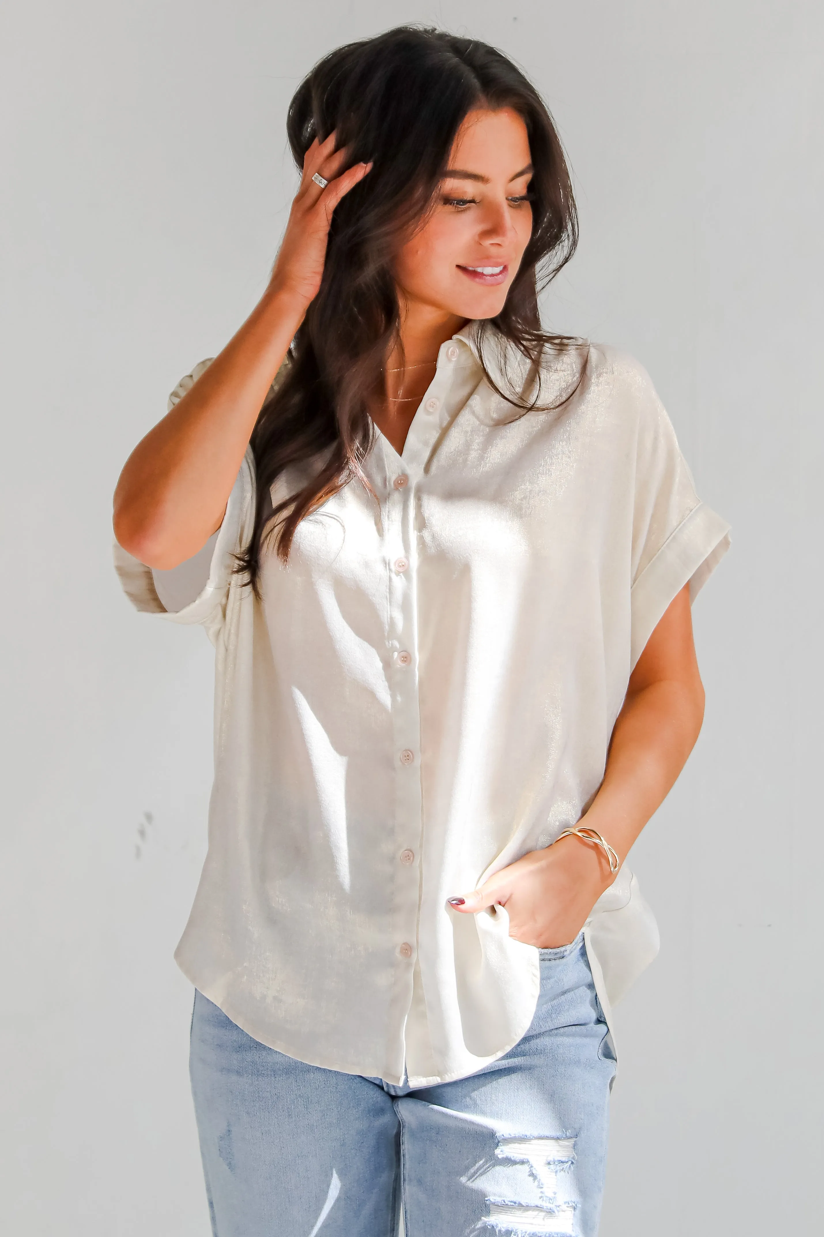 FINAL SALE - Dazzling Skill Ivory Metallic Blouse