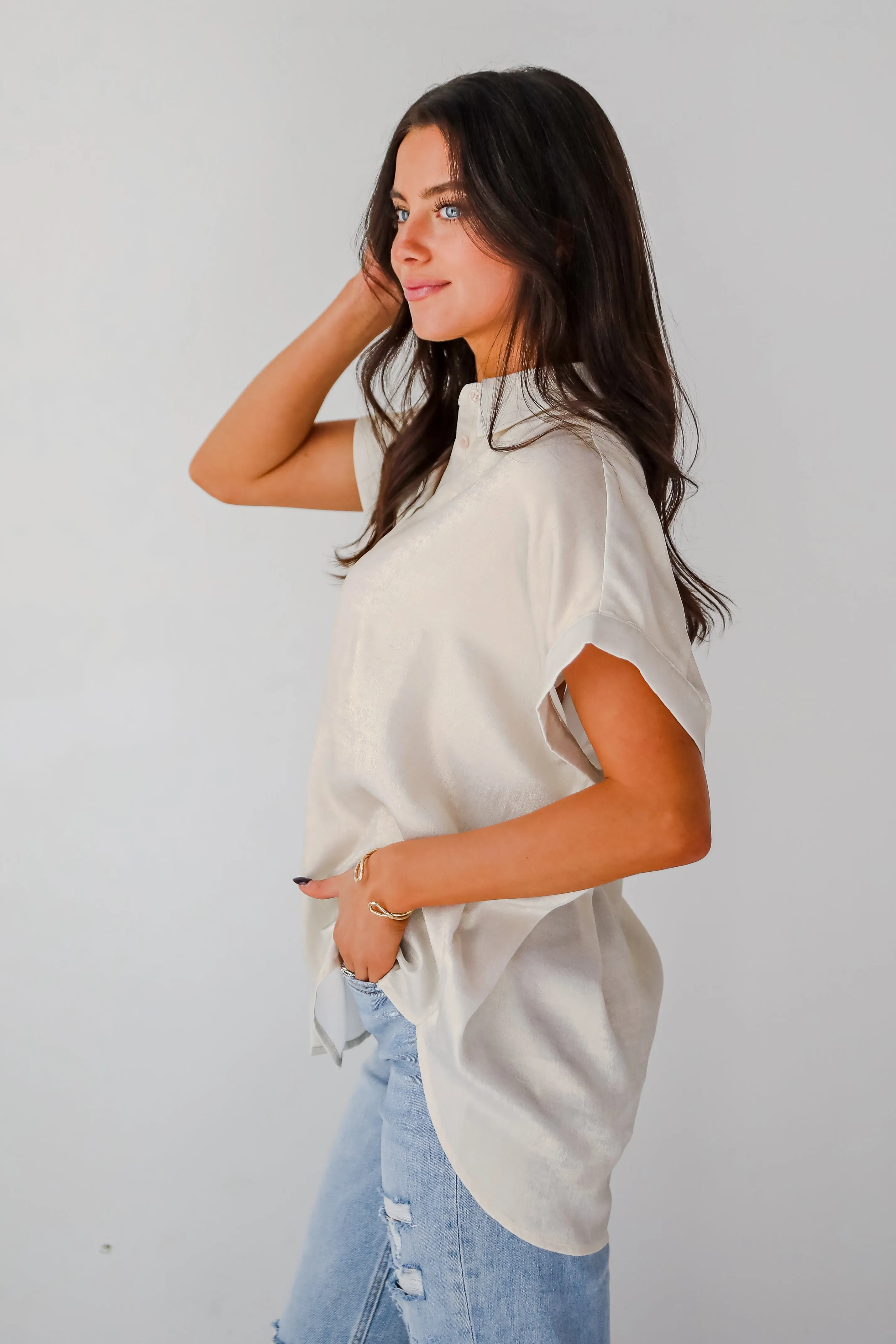 FINAL SALE - Dazzling Skill Ivory Metallic Blouse