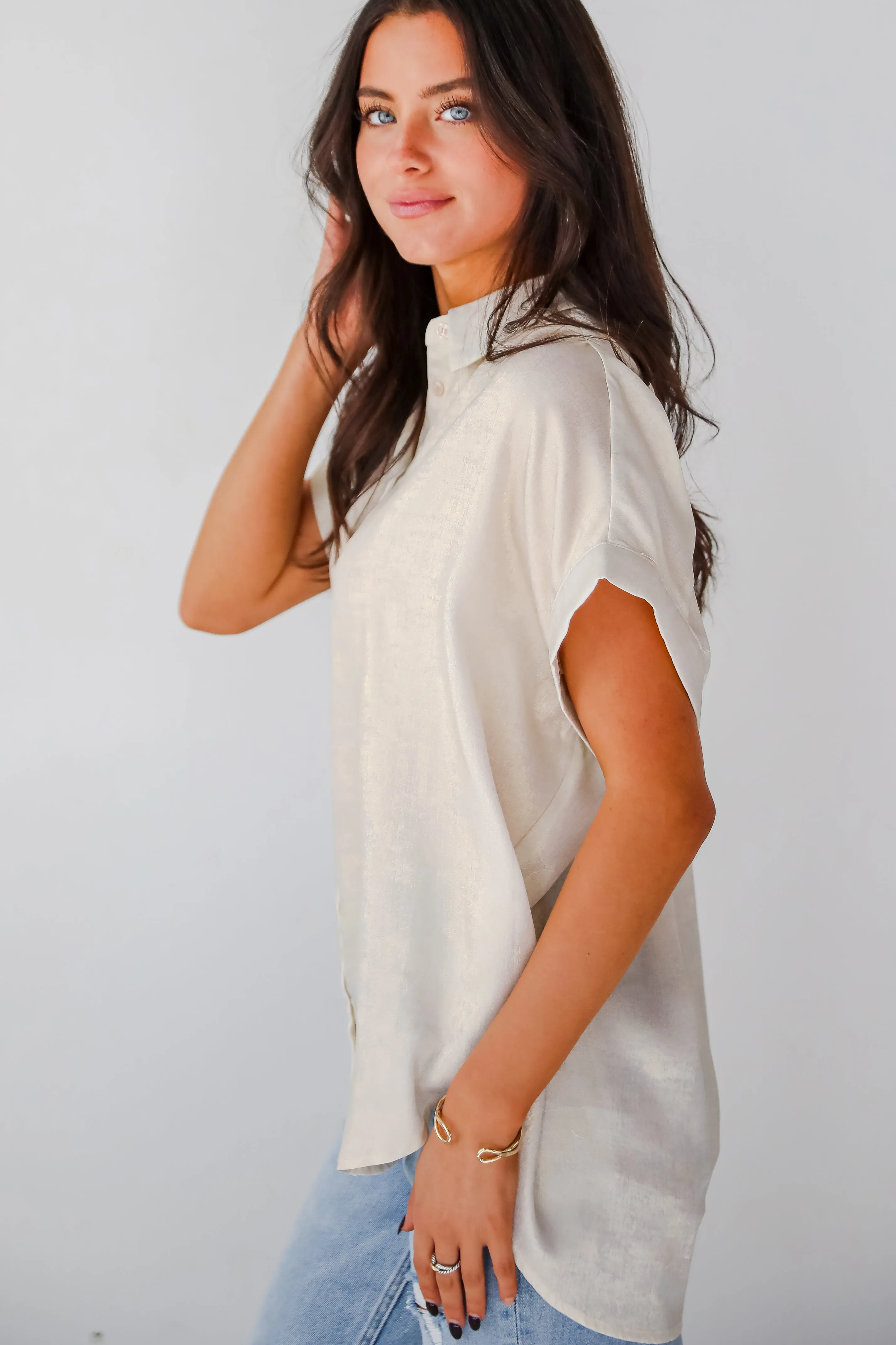 FINAL SALE - Dazzling Skill Ivory Metallic Blouse