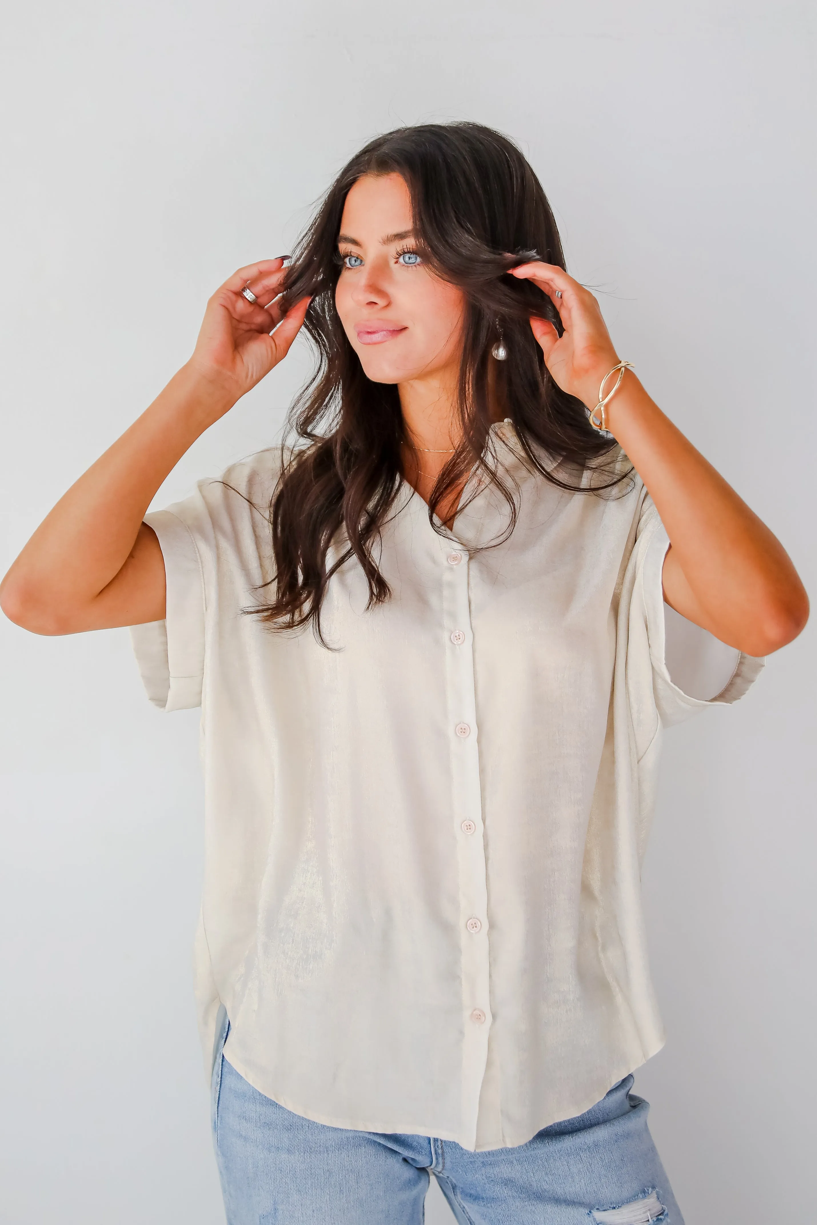 FINAL SALE - Dazzling Skill Ivory Metallic Blouse