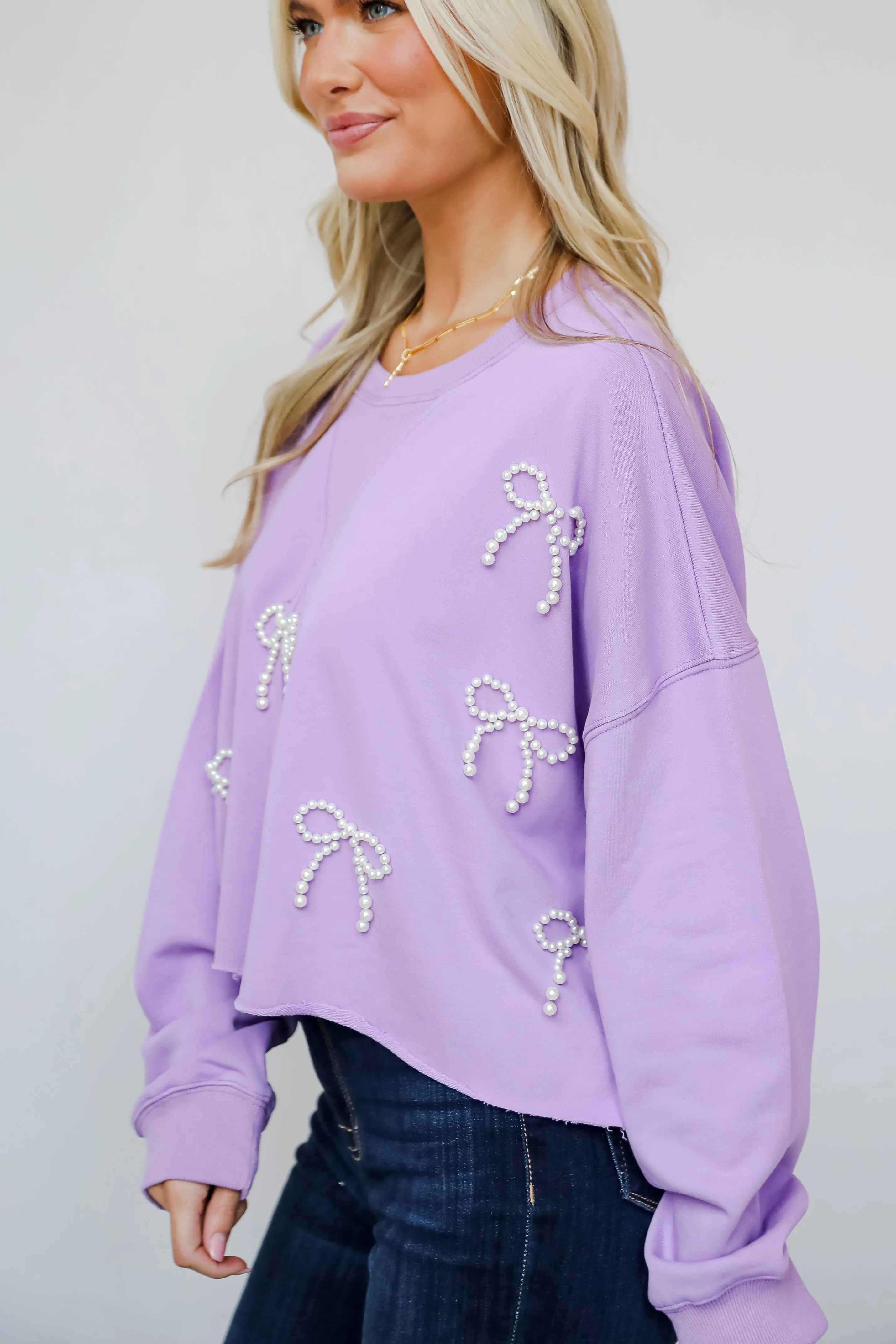 FINAL SALE - Dazzling Warmth Pearl Bow Cropped Pullover