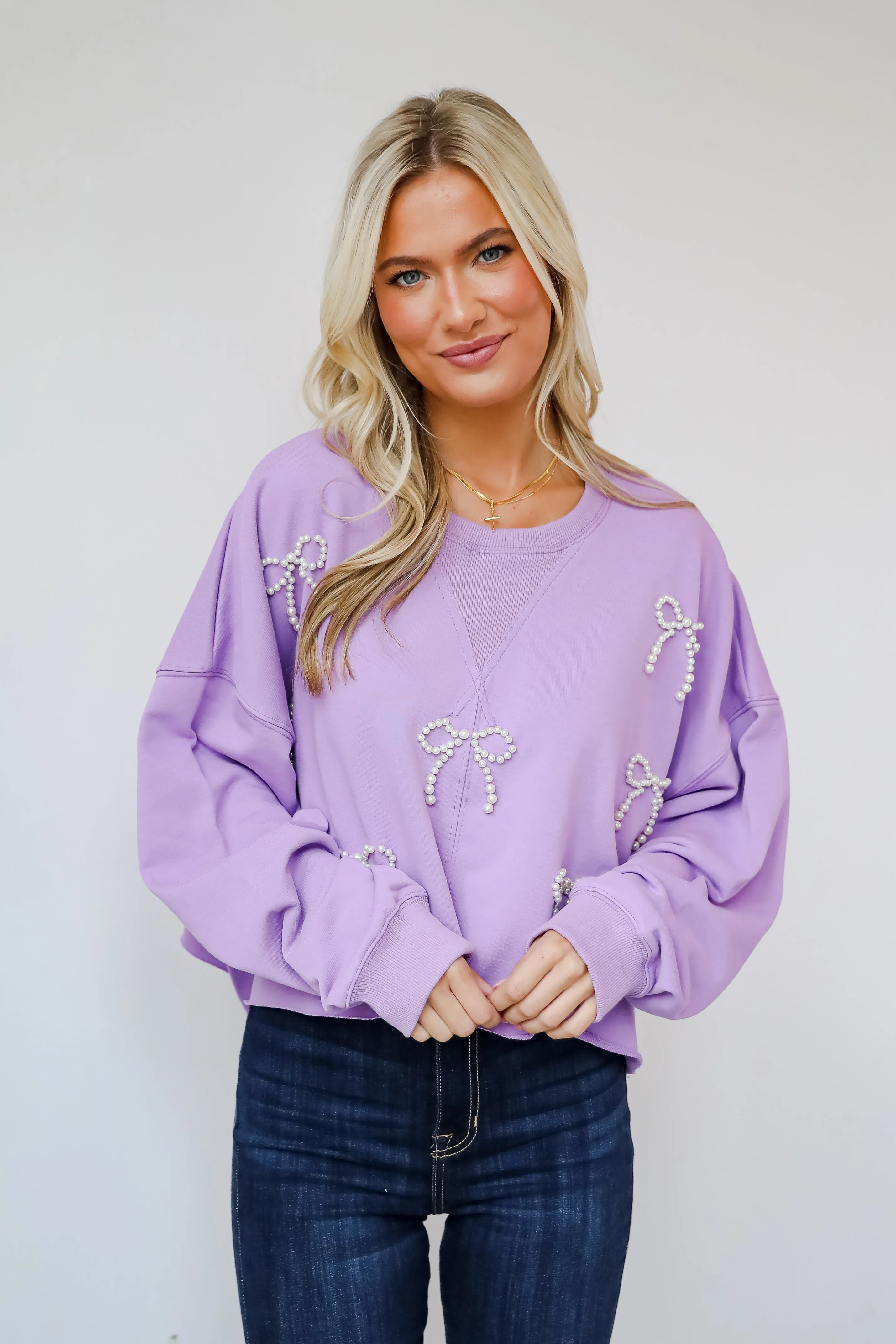 FINAL SALE - Dazzling Warmth Pearl Bow Cropped Pullover