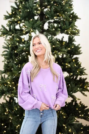 FINAL SALE - Dazzling Warmth Pearl Bow Cropped Pullover